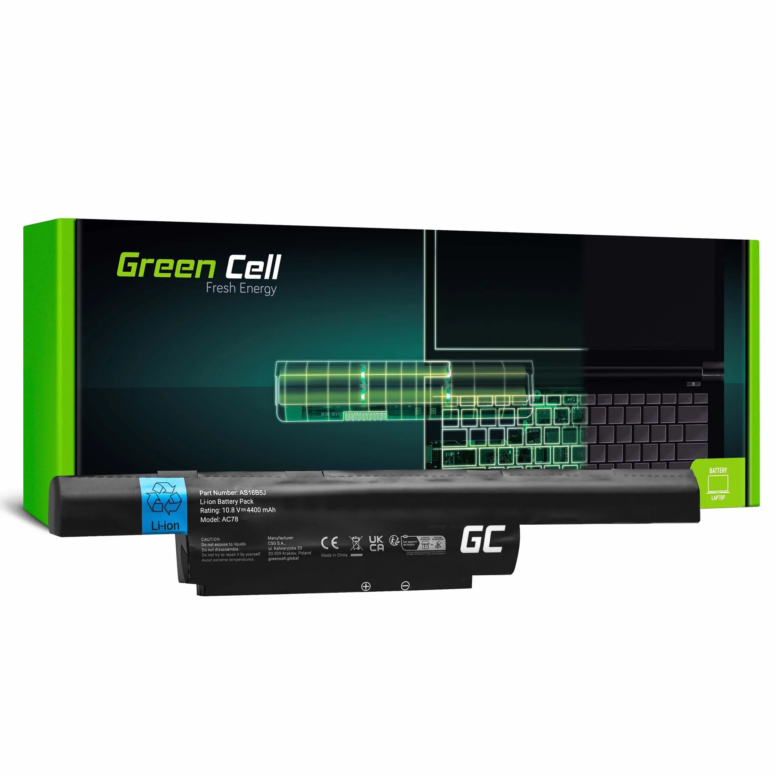 Green Cell Batería AS16B5J AS16B8J para Acer Aspire F 15 F5-573 F5-573G E E5-575 E5-575G E5-575T E5-575TG Portátil (4400mAh 10.8V Negro)