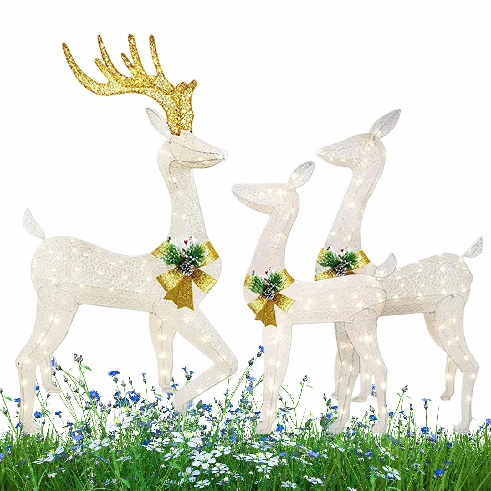 Decoración navideña de Reno con Luces LED, Juego de Ciervos de Navidad para Exteriores, 3 Piezas