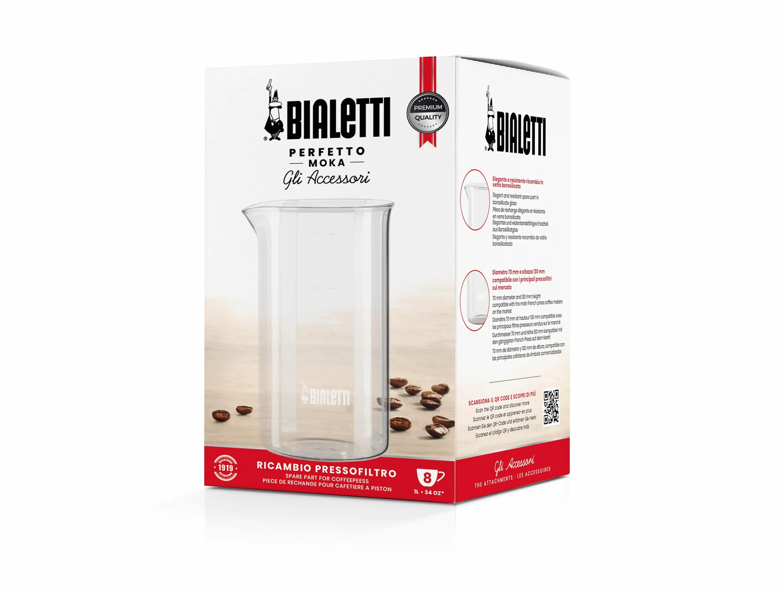 Bialetti Bol Verre pour French Press Cafetière à Piston 1L