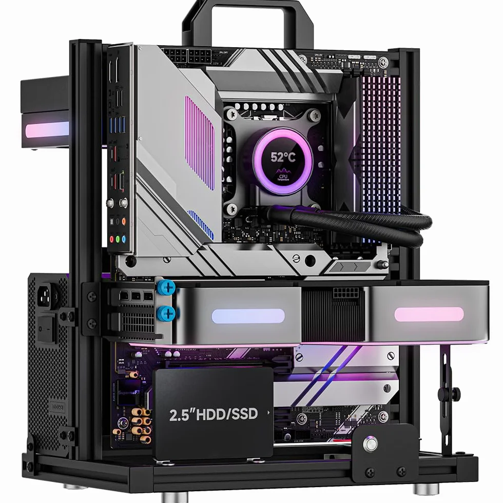 Banco de pruebas de aluminio para PC, carcasa de PC al aire libre, chasis de computadora de marco abierto, montaje en rack de servidor Techbench horizontalmente 240 líquidos, carcasa de PC para placa