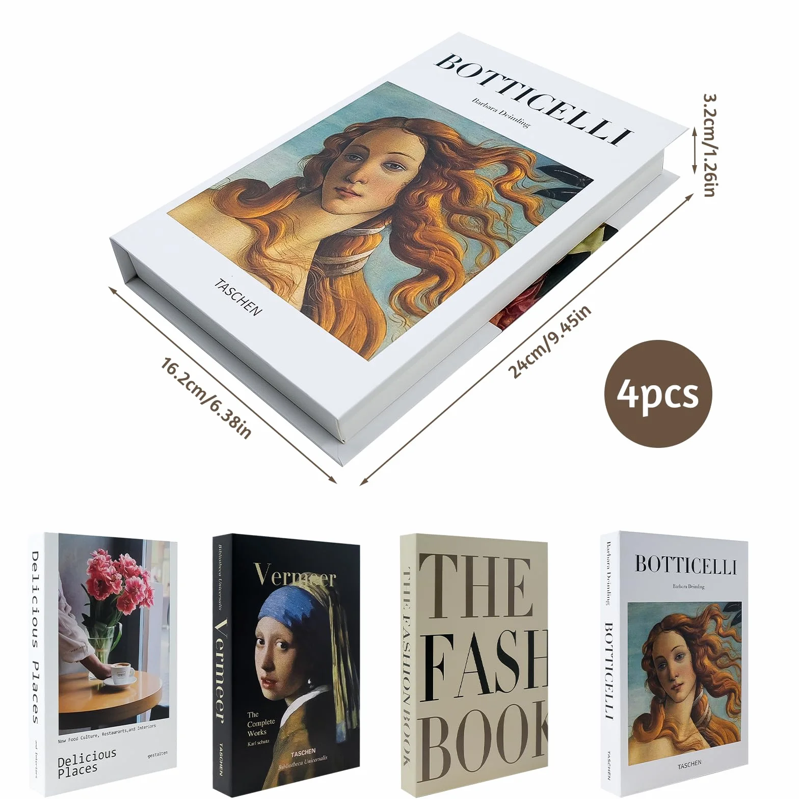 Juego de 4 libros decorativos Ennoxwi libros falsos de cartón para estantería, mesa de café