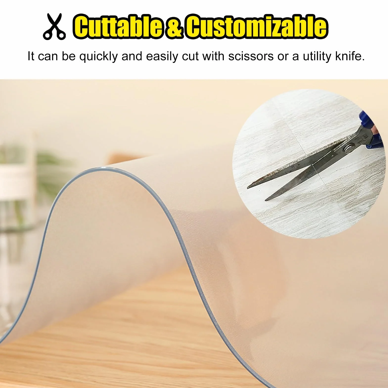 Alfombrilla protectora PVC transparente reflectante 1.5 mm 85 cm x 150 cm para silla de oficina