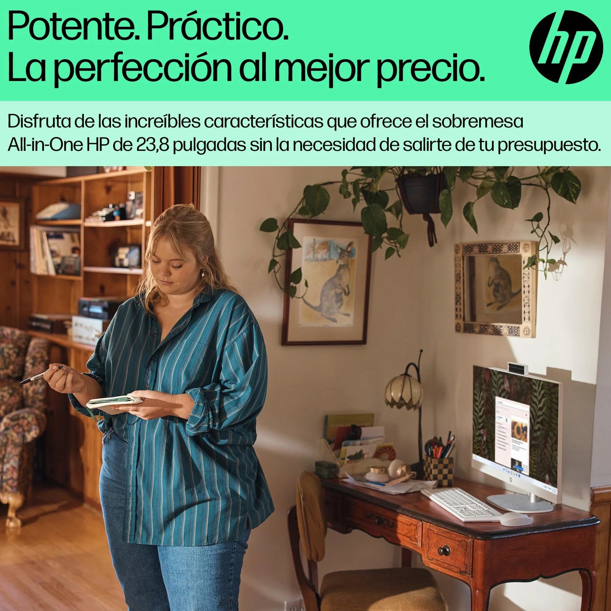 HP All-in-One 24-cr0007ss - Ordenador de sobremesa 23,8" Full HD con cámara, Teclado y ratón inalámbricos (AMD Ryzen 5 7520U, 16GB RAM, 512GB SSD, AMD Radeon Graphics, Windows 11 Home) Blanco