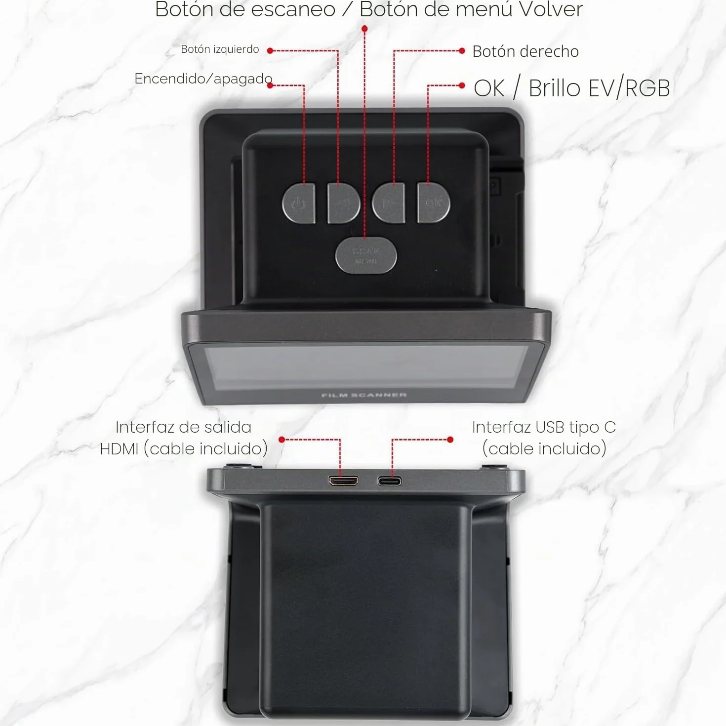 22MP Escáner Digital de Película y Diapositivas con Gran Pantalla LCD de 5 Pulgadas- Escaner Negativos Convierta Negativos y Diapositivas de 35 mm, 126 y 110 en Fotos Digitales JPEG de Alta Resolución