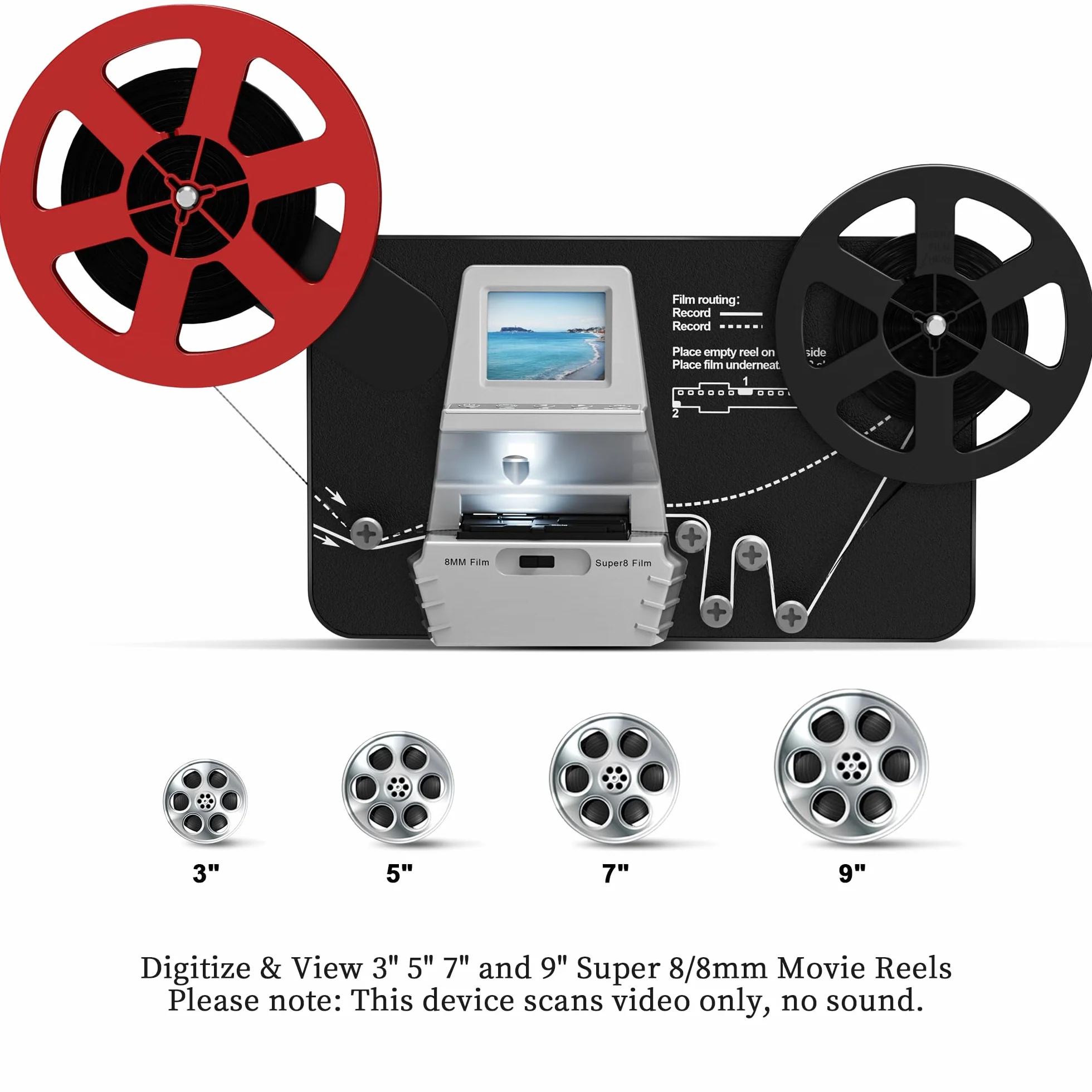 Escáner de película 8/8 mm, convertidor digital de rollo 3-9 pulgadas, digitalizador de video 1080P con pantalla LCD 2,4 pulgadas