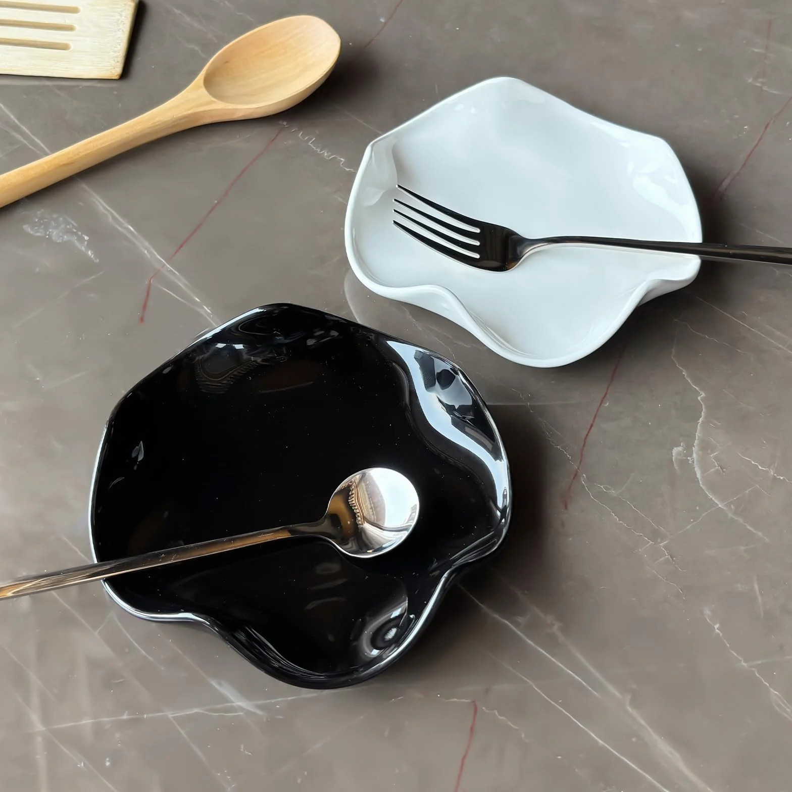 Reposa Cucharas de Cerámica para Cocina, Soporte de Utensilios Resistente al Calor, 13cm, Negro