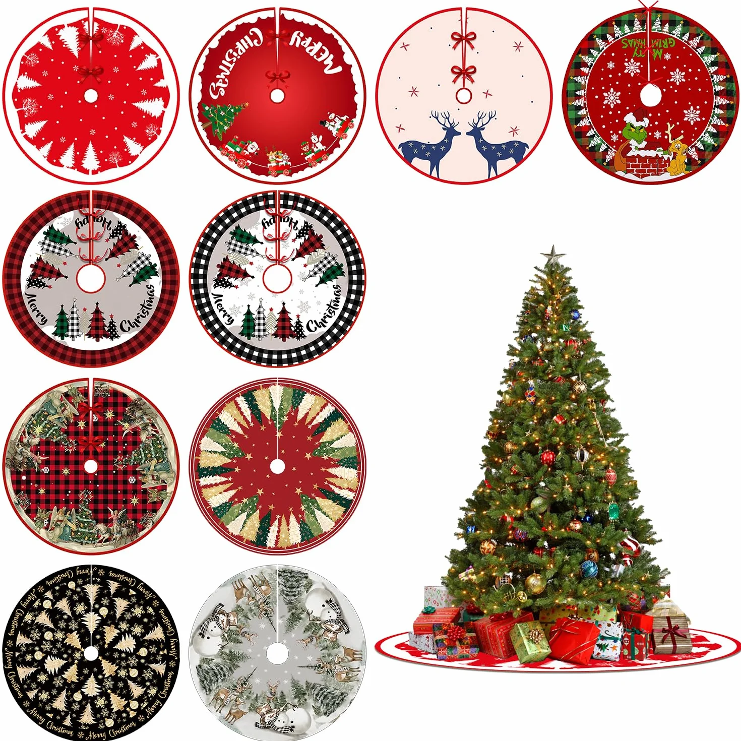 Falda Arbol de Navidad 120cm Redondo para Decoración de Fiestas, Christmas Tree Skirt