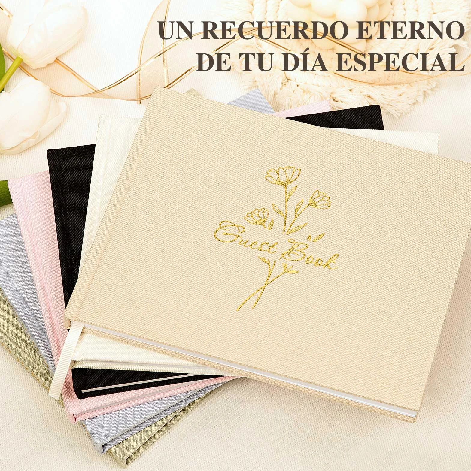 Libro de Visitas de Boda 108 Páginas en Blanco, Lino, Verde