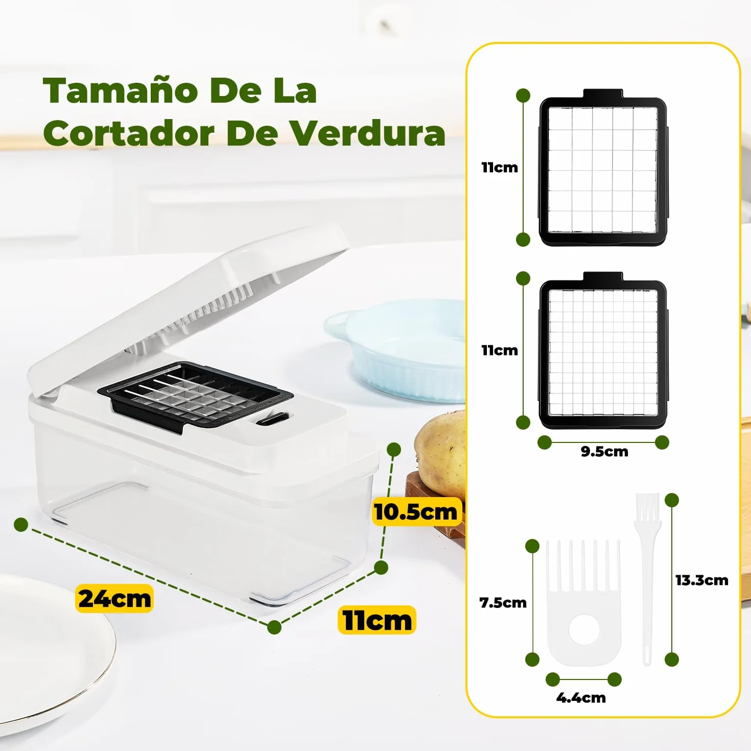 Cortador de Verdura 2 en 1, Picador de Verduras con 2 Cuchillas Intercambiables, Mandolina de Cocina Profesional