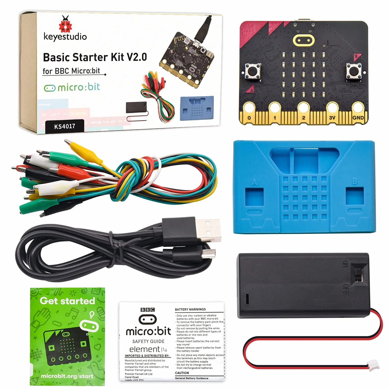 KEYESTUDIO Kit de Inicio básico para BBC Micro bit V2, programación gráfica, brújula Bluetooth integrada, detección de Movimiento, codificación de Pantalla LED
