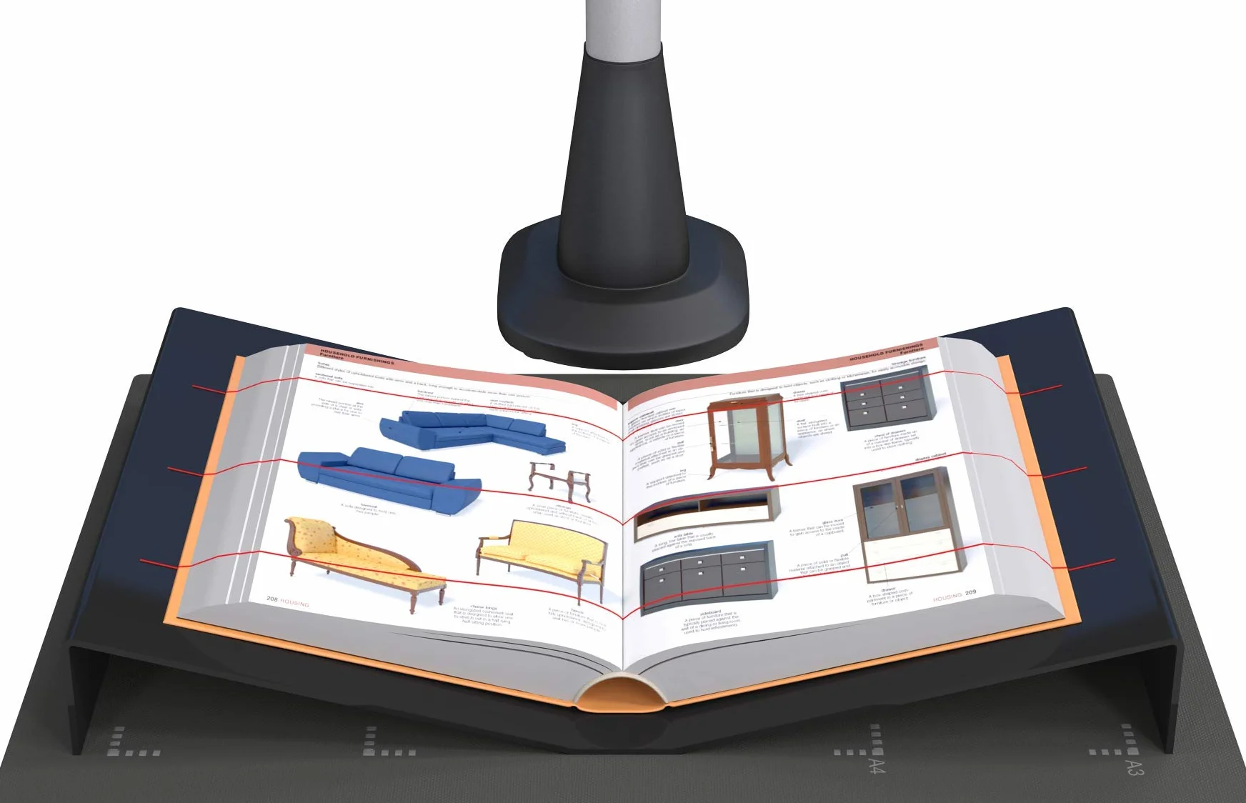 JOURIST Cuna para escáner de supervisión y escáner de libros para una superficie de escaneo de hasta A3, de acrílico negro.