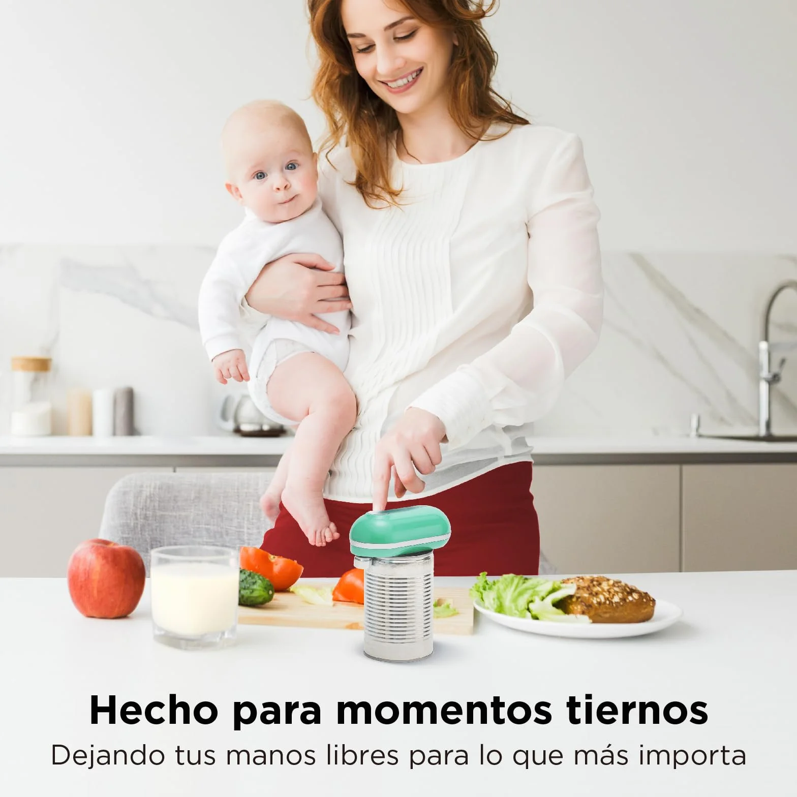 Kitchen Mama Mini Plus Abrelatas eléctrico recargable compacto carga tipo C manos libres apagado automático Verde azulado