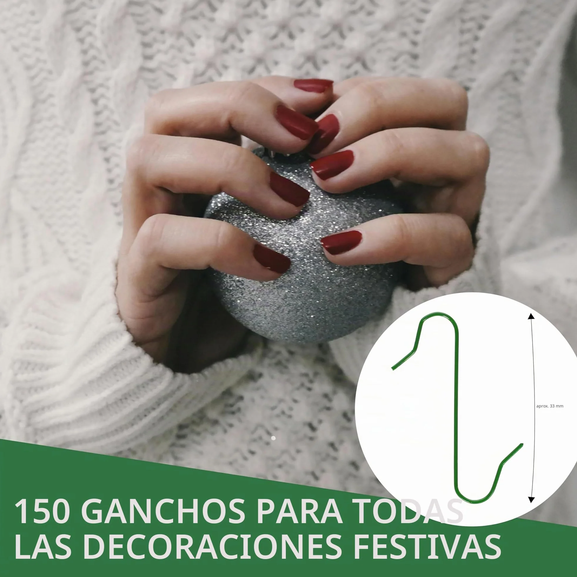 Nordstern ganchos para árbol de Navidad colgadores de montaje rápido 150 piezas 3,3 cm Verde