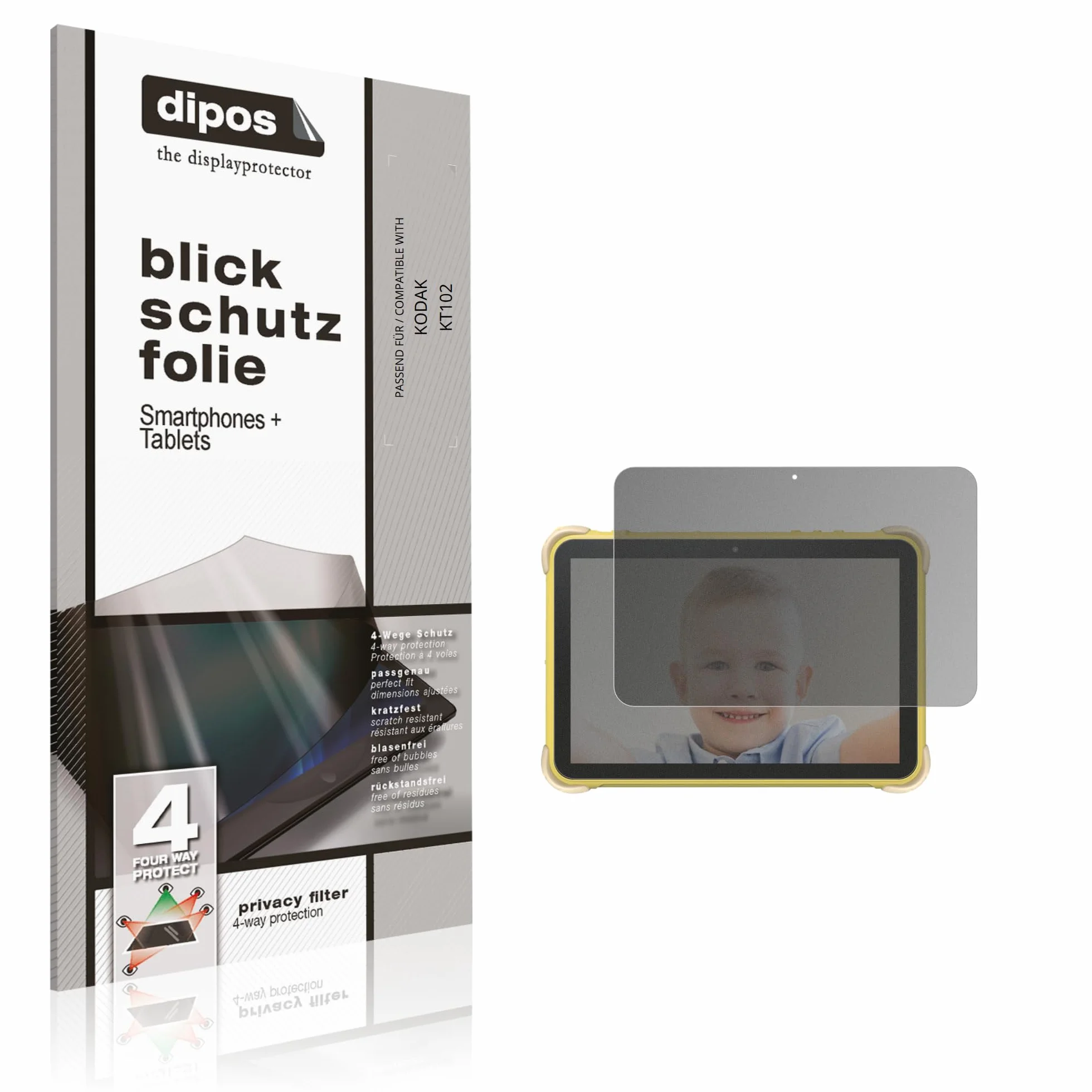 dipos Protector de Pantalla Antiespía para KODAK KT102 | Película protectora mate, filtro de privacidad 4 vías, ajuste perfecto, antiarañazos, sin burbujas, autoadhesivo