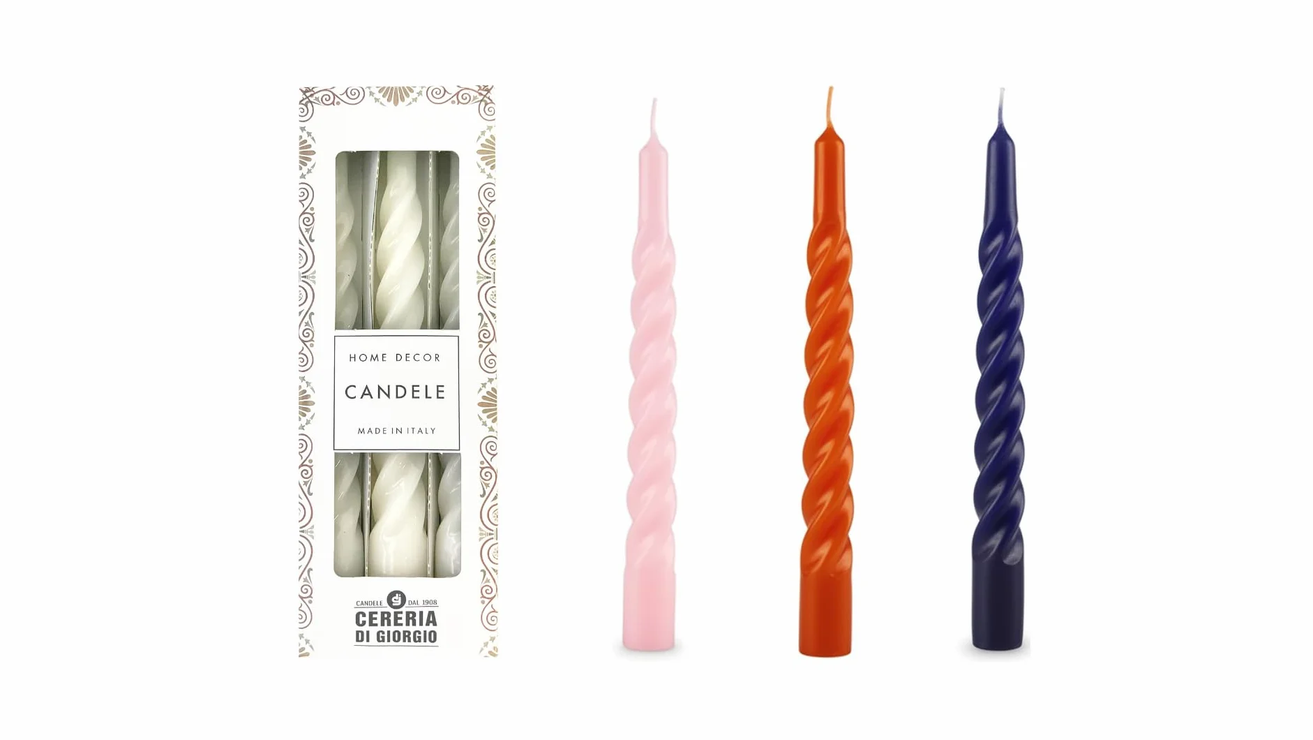 Velas lacadas tortiglione Ø 2,2 cm H. 21 cm 3 piezas Fucsia