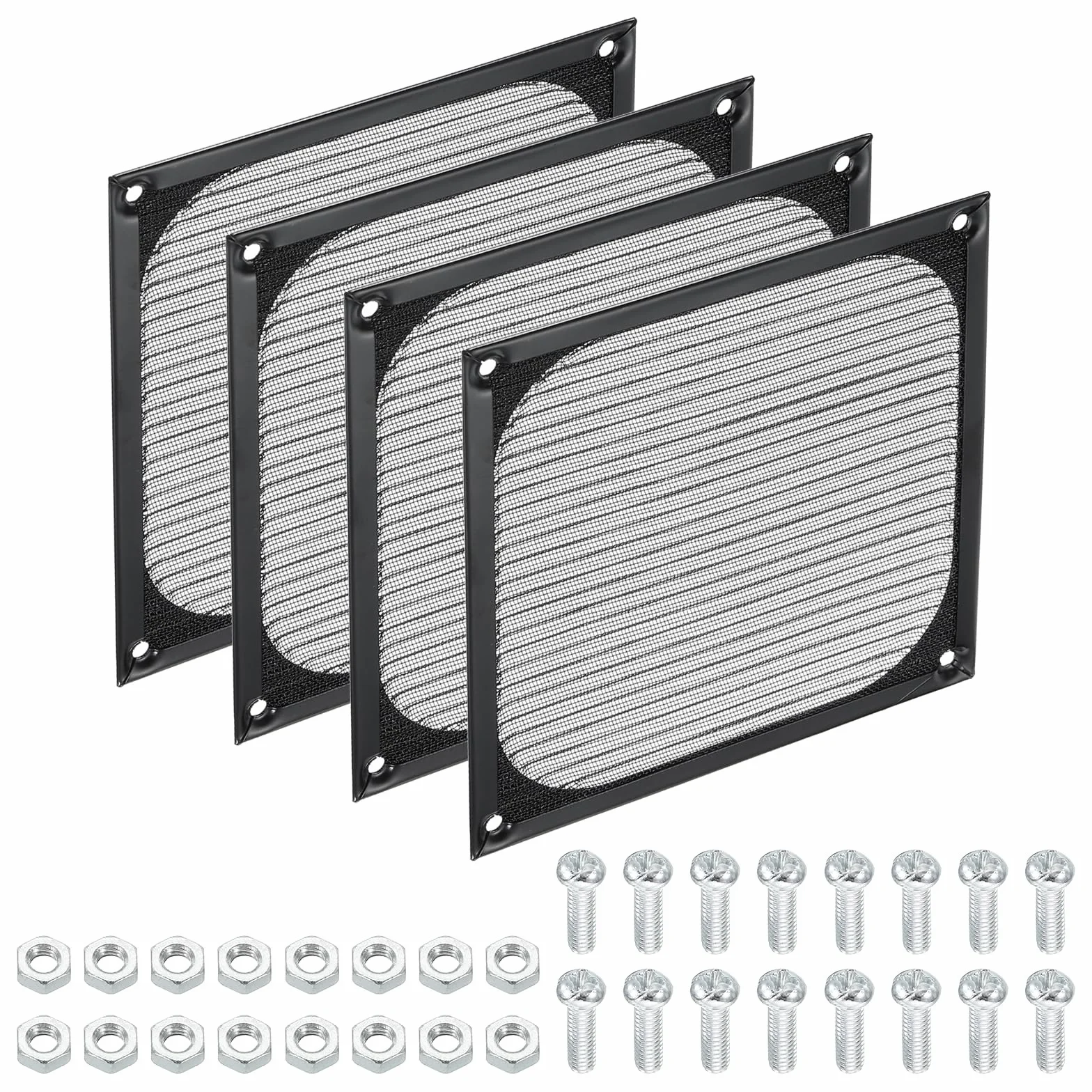 PATIKIL Rejilla de Filtro para Ventilador de Ordenador 140 mm con Tornillos Paquete de 4 Marco de Aluminio con Malla de Acero Inoxidable Cubierta a Prueba de Polvo Negro