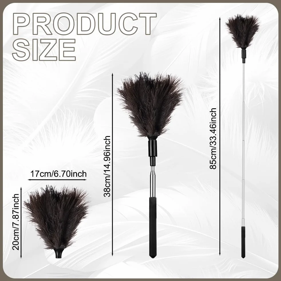 Vicloon Plumero de Plumas de Avestruz Duster Atrapapolvo 38-85cm Extensible Ajustable Lavable Mango de Acero Inoxidable