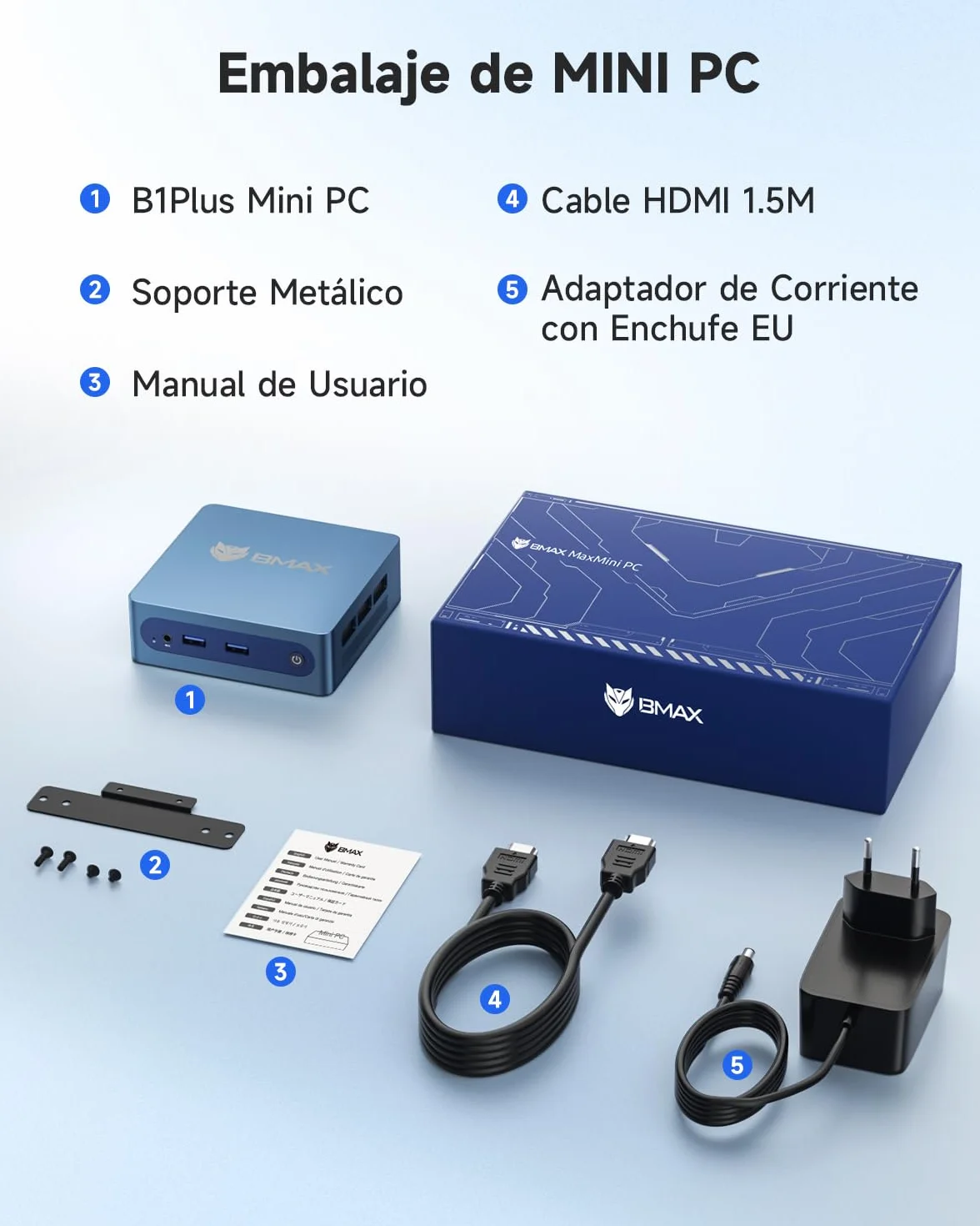 BMAX B1Plus Mini PC Win 11, Intel Celeron J3355(hasta 2,5 GHz) 6 GB LPDDR3, 128 GB eMMC SSD, Mini Ordenador de Sobremesa, Micro PC,WiFi 5, BT5.0, 4K@60HZ UHD Dual Display para Oficina