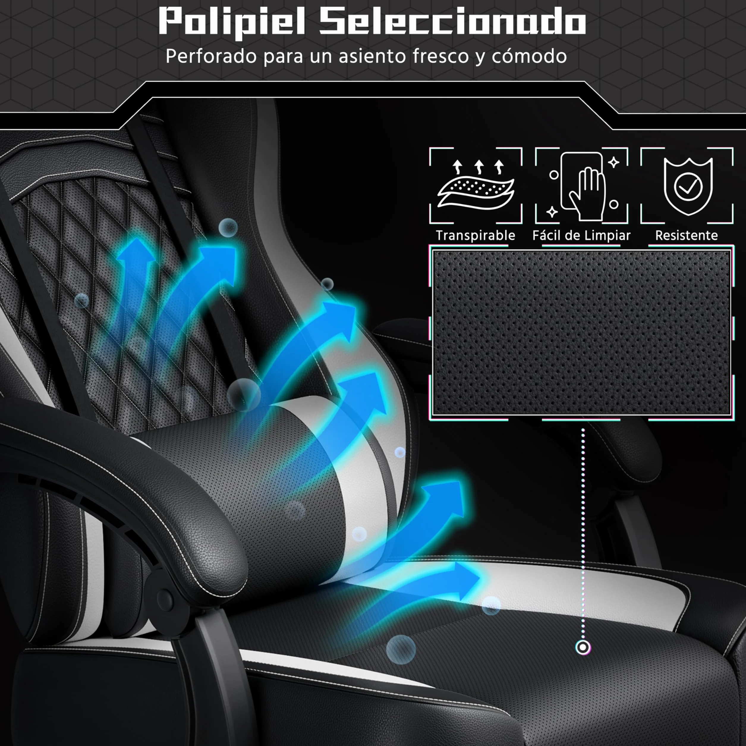 Yaheetech Silla Gaming Ergonómica con Respaldo Alto, Masaje Lumbar, Reposacabezas y Reposapiés, Ajustable, Negra/Blanca
