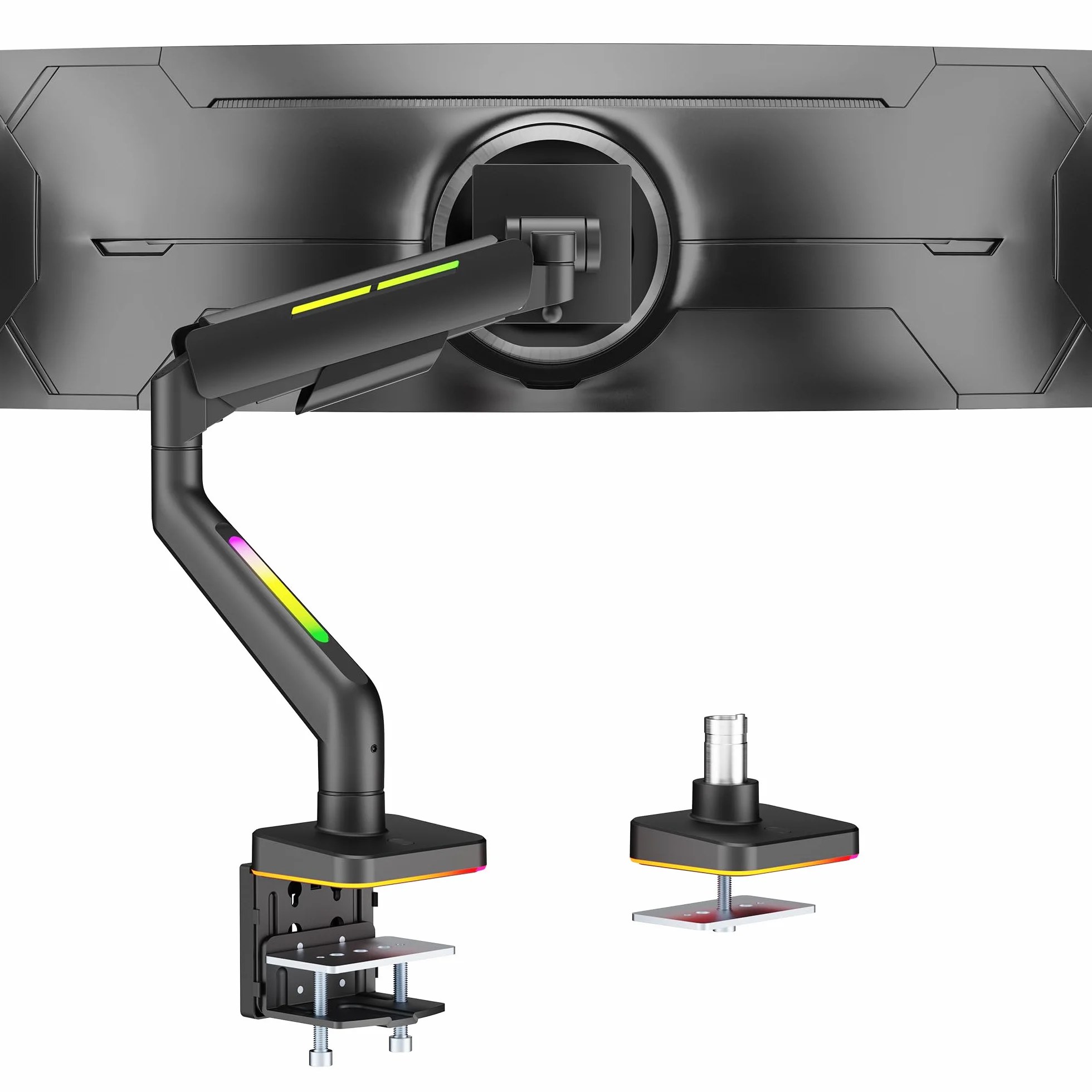 ARES WING Ergonomic Brazo de Monitor RGB para monitores de 17 a 49", Blanco | Capacidad de Carga de hasta 20 kg, Resorte de Gas, diseñado para Gamer