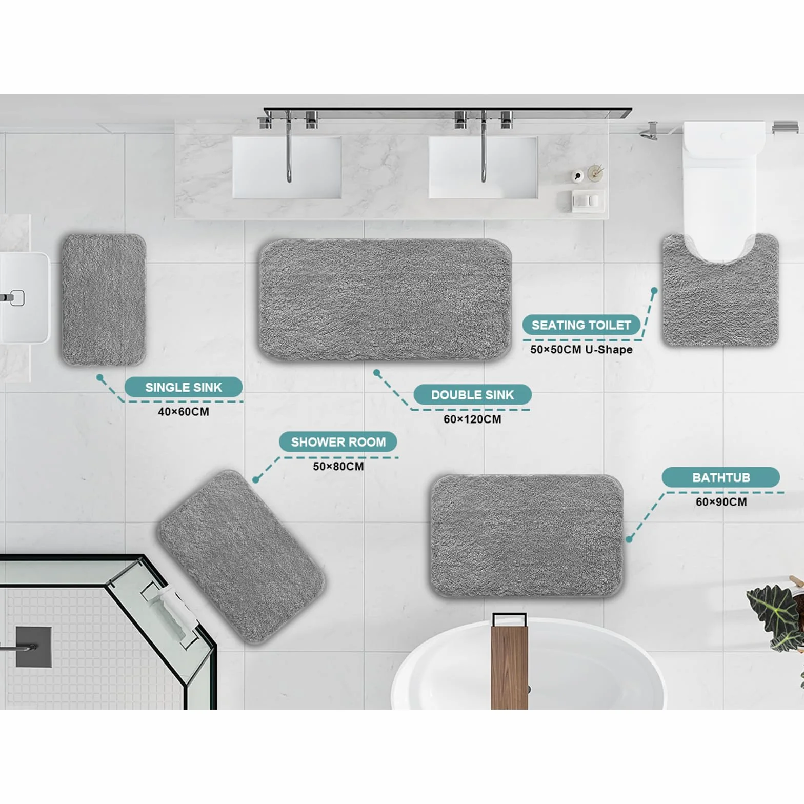 Wyewye Alfombrilla de Baño de Microfibra 40 x 60 cm Gris