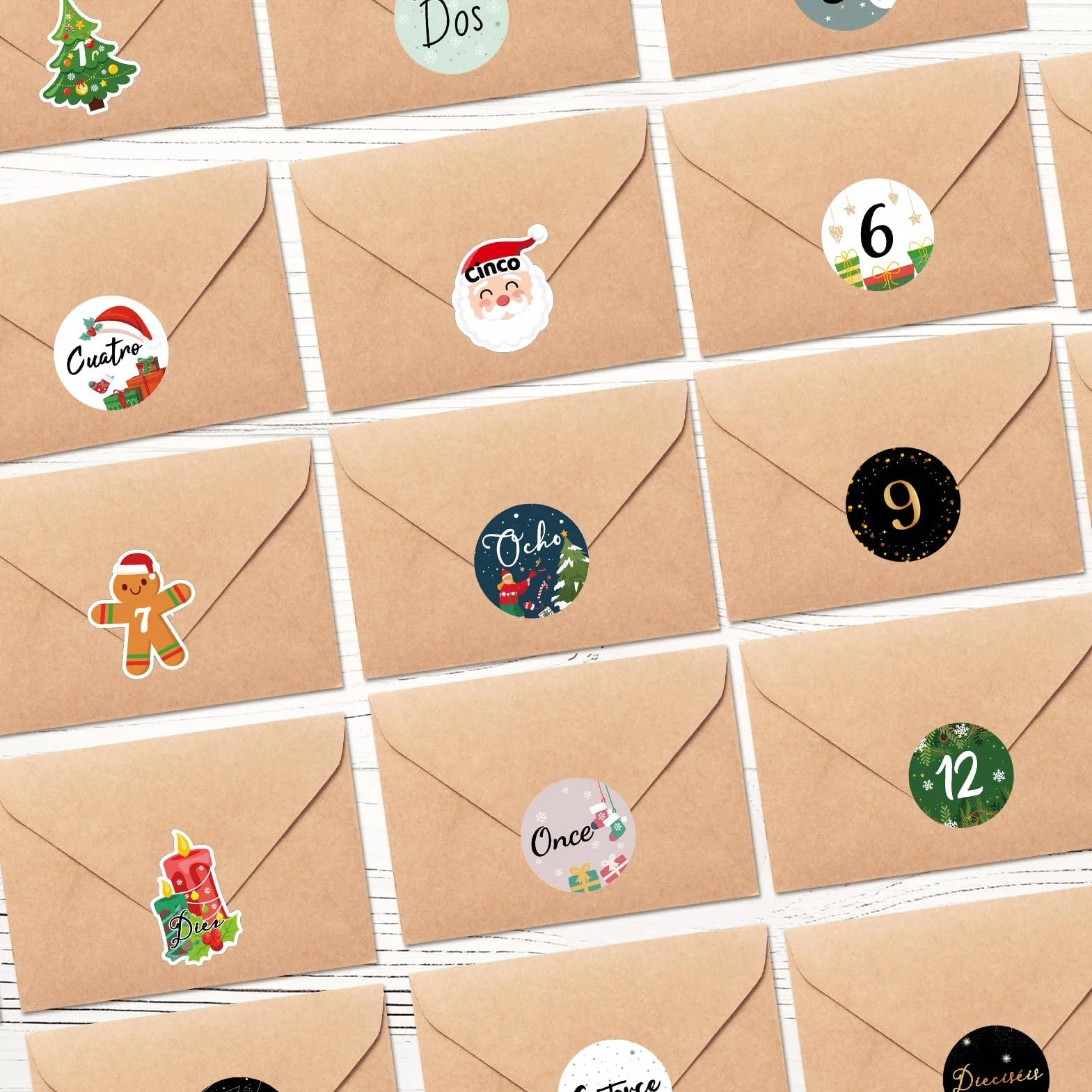 Calendario de Adviento Pegatinas 1-24 Números Autoadhesivas Navidad Decoración
