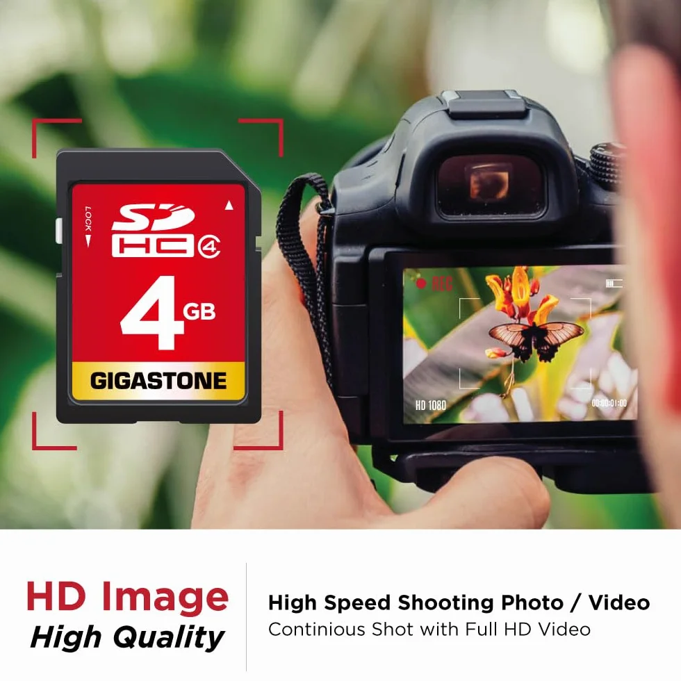 GIGASTONE Paquete de 2 Tarjetas SD de 4GB, Tarjeta de Memoria SDHC Clase 4 para Fotos, vídeos, música, Archivos de Voz, cámara DSLR, videocámara DSC, grabadora, reproducción, PC, Mac, POS, 2 Unidades