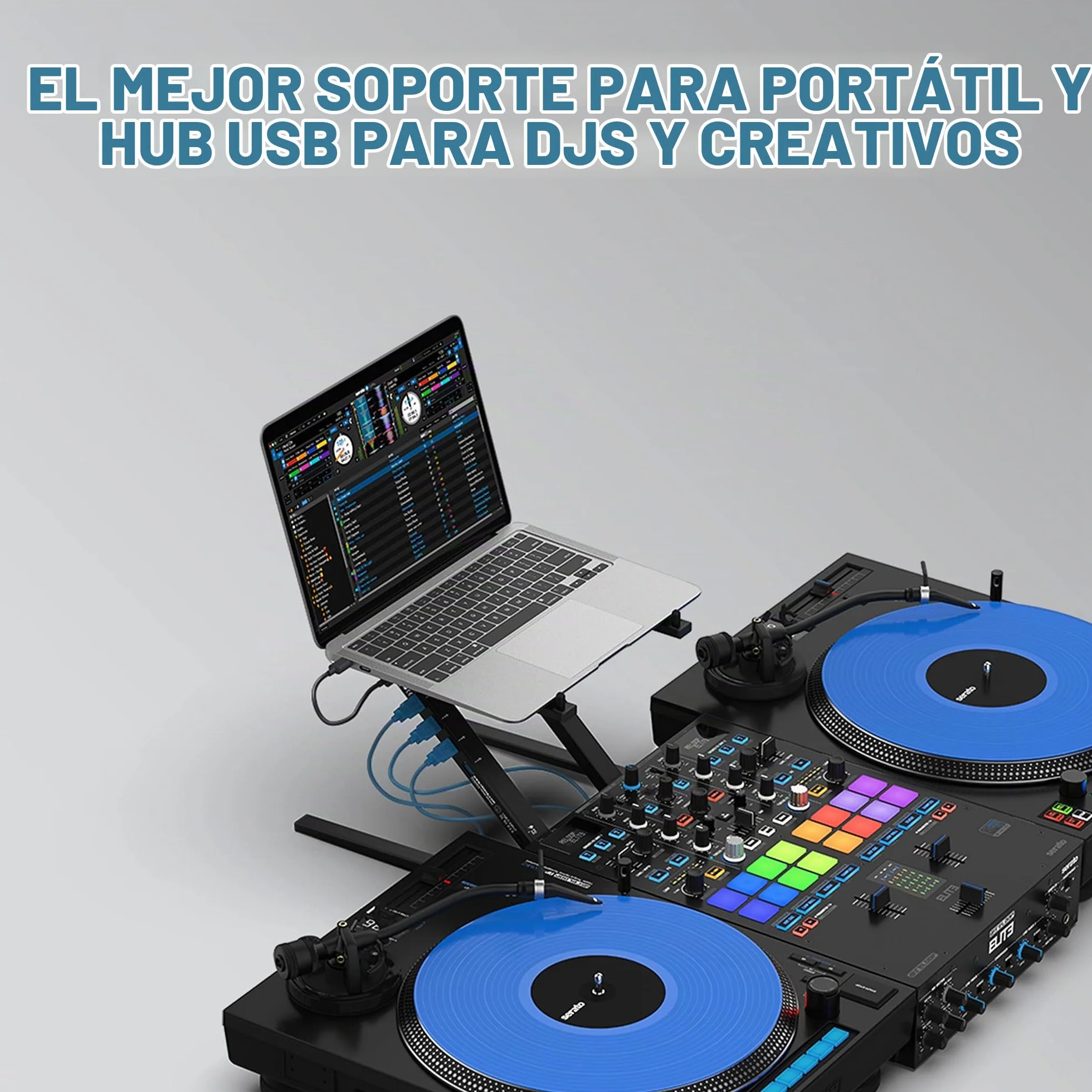 Reloop Stand Hub Innovadora combinación de soporte para portátil y hub usb-c avanzado con alimentación Powerdrive