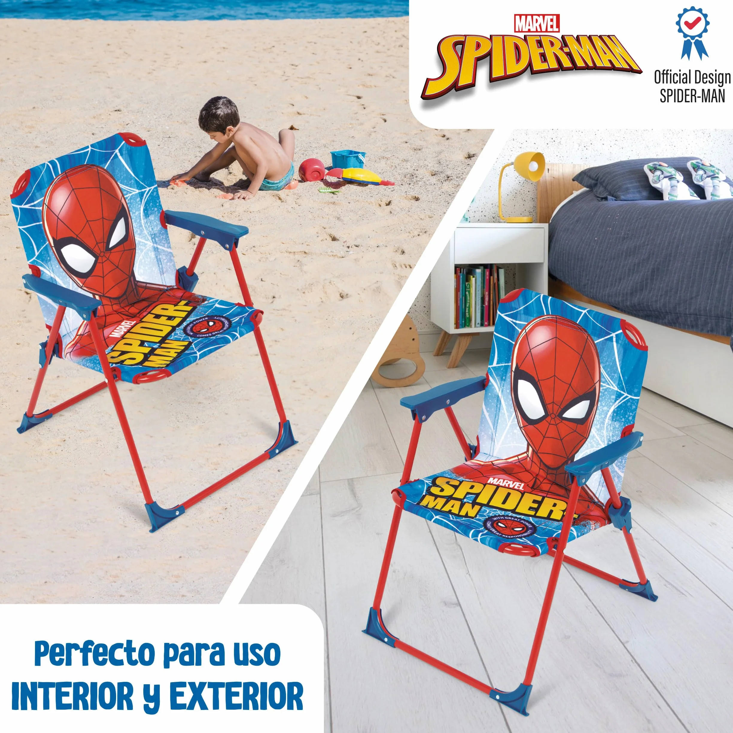 Silla Plegable Infantil Spiderman ARDITEX 38x32x53 cm Azul Roja Exterior Playa Jardín