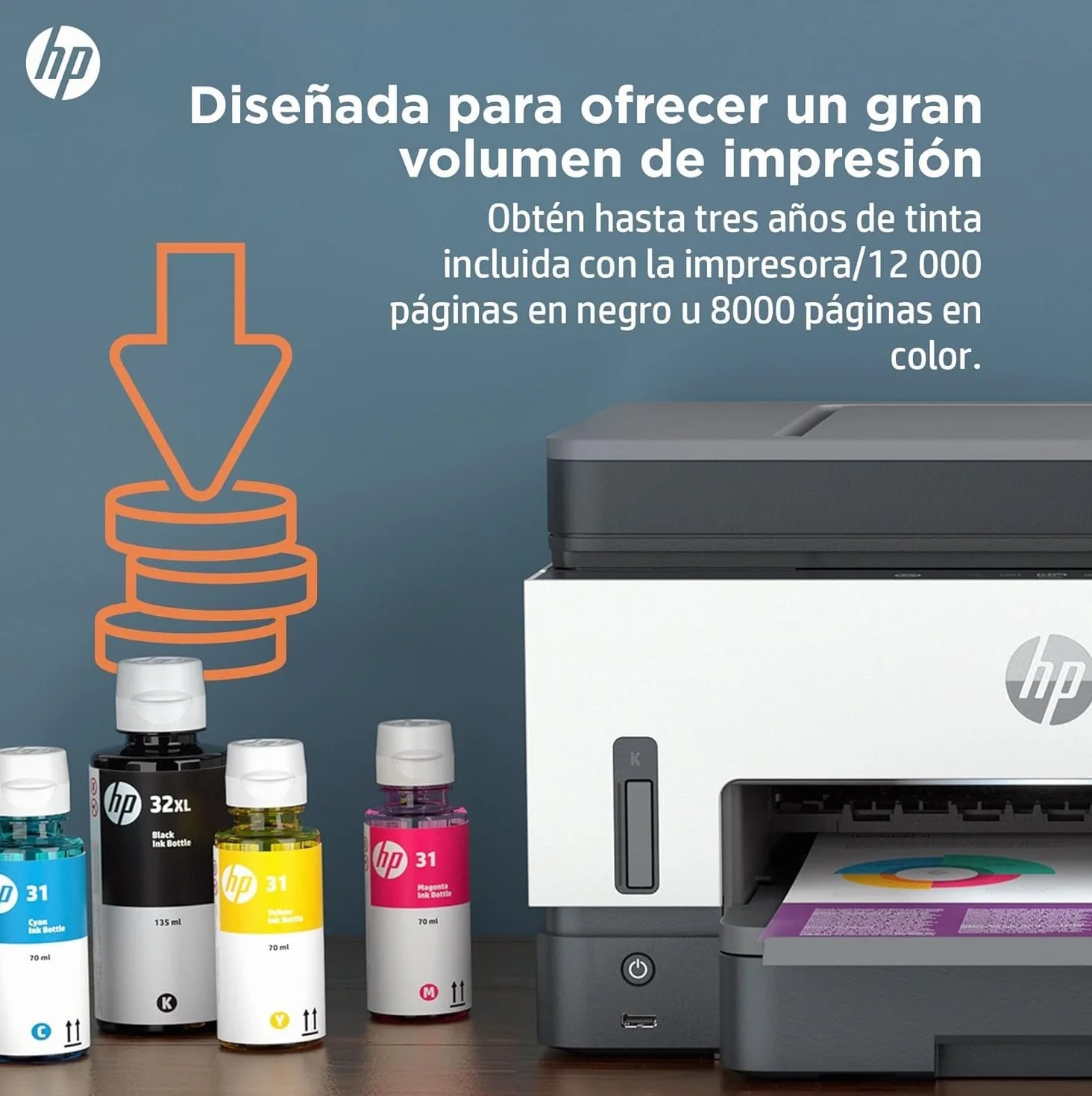 HP Smart Tank 7605 28C02A - Impresora A4 Multifunción con Deposito de Tinta Recargable, Impresión a Color, Escaner, Copiadora, Fax, Wi-Fi, Smart App, Blanco y Negro
