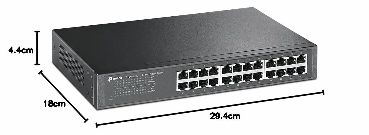 TP-Link SG1024D - Switch Ethernet 24 Puertos Gigabit 10/100/1000 Mbps, No Gestionable, Puertos Blindados, Carcasa Metálica, Desktop, Sin Ventilador, Modo Silencioso