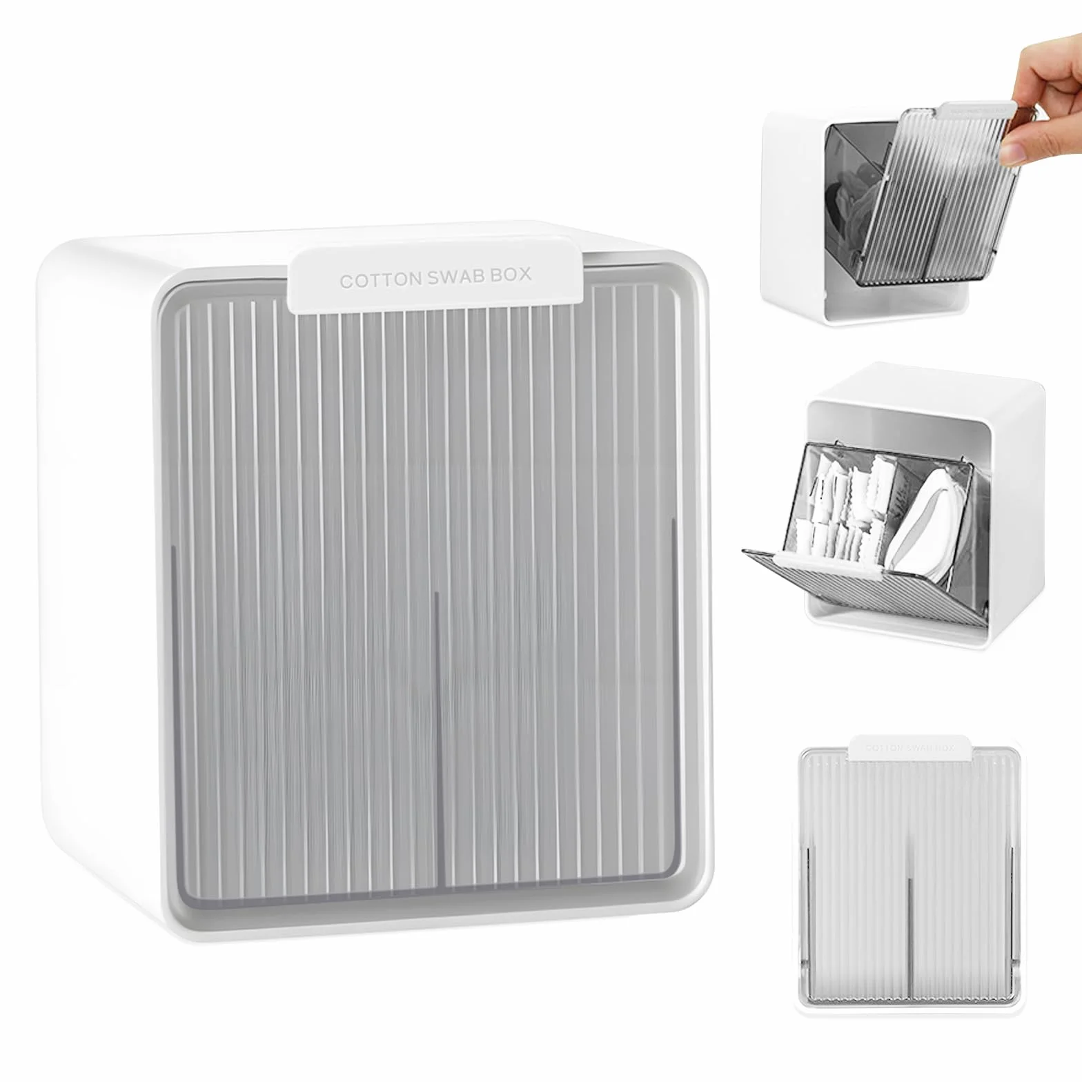 Dispensador de Algodones, Dispensador Discos Desmaquillantes, Soporte para Organizador de Pared con 2 Compartimentos Para Bastoncillos de Algodón,Bastoncillos de Algodón para Lavabo de Baño