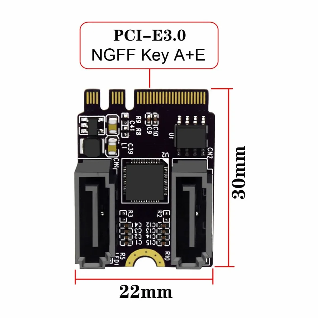 ChenYang Adaptador de tarjeta de extensión PCIE 3.0 M.2 (llave A+E) a 2 SATA 3.0 para tarjeta madre SATA de extensión de puerto de disco duro