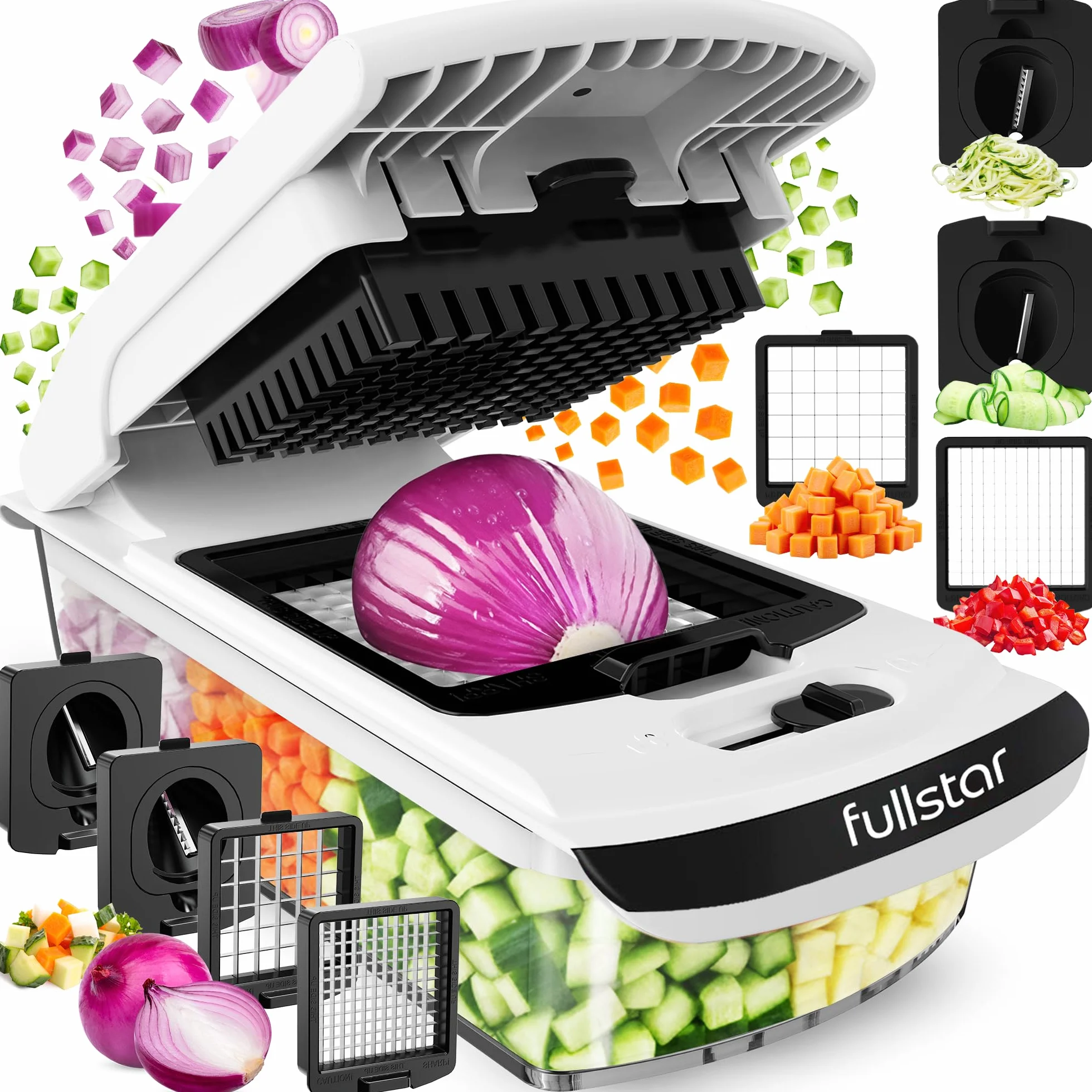 Fullstar Multifuncional Cortador de Verdura y Espiralizador Picador Manual PRO 4-en-1 Blanco