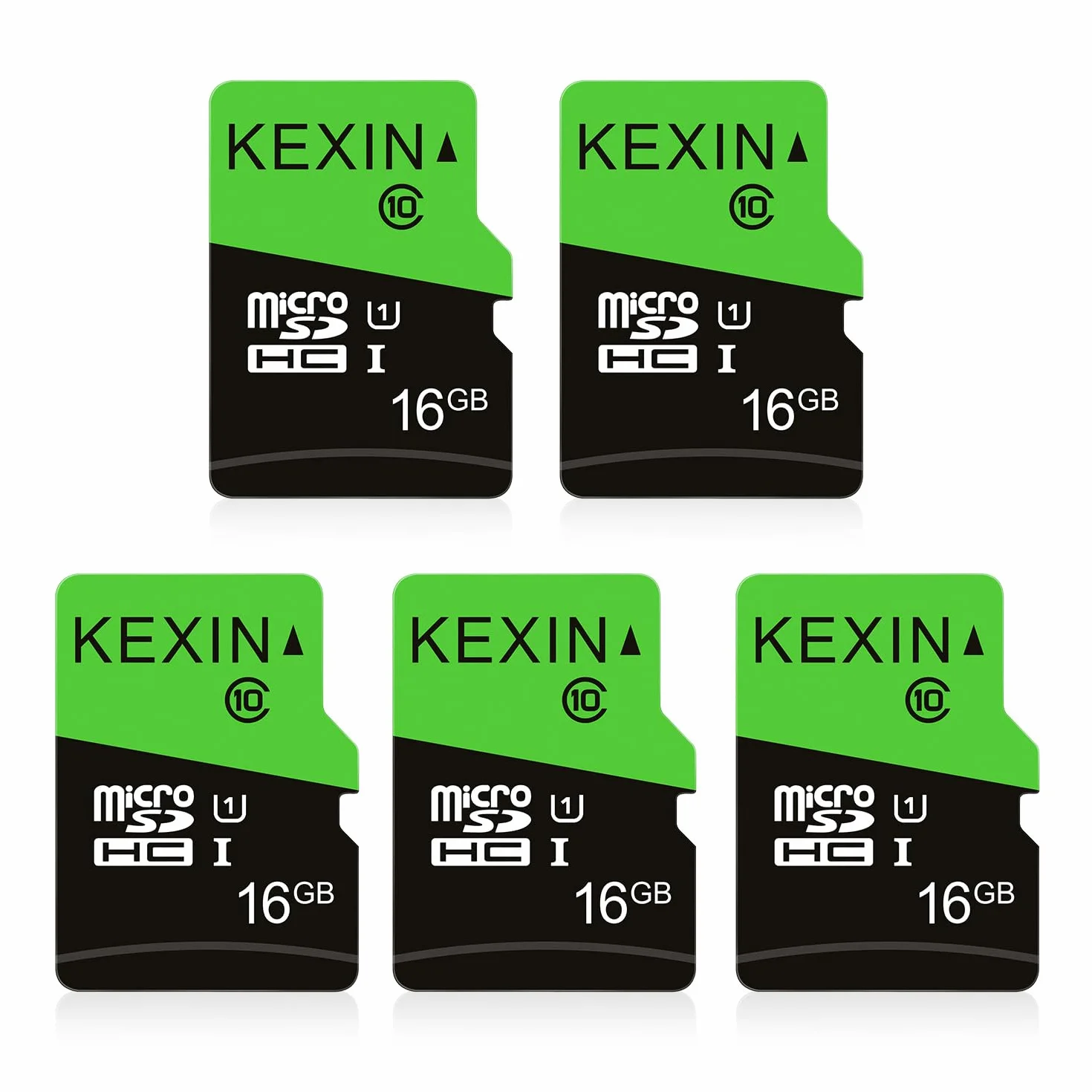 KEXIN 16GB TF Tarjeta de Memoria Micro SD de 16 GB MicroSDHS C10 hasta 70 MB/s, Tarjeta Externa UHS-1 Class 10 para Cámara Deportiva, IPC Cámara, Smartphone,Drone [5 Pack * 16GB]