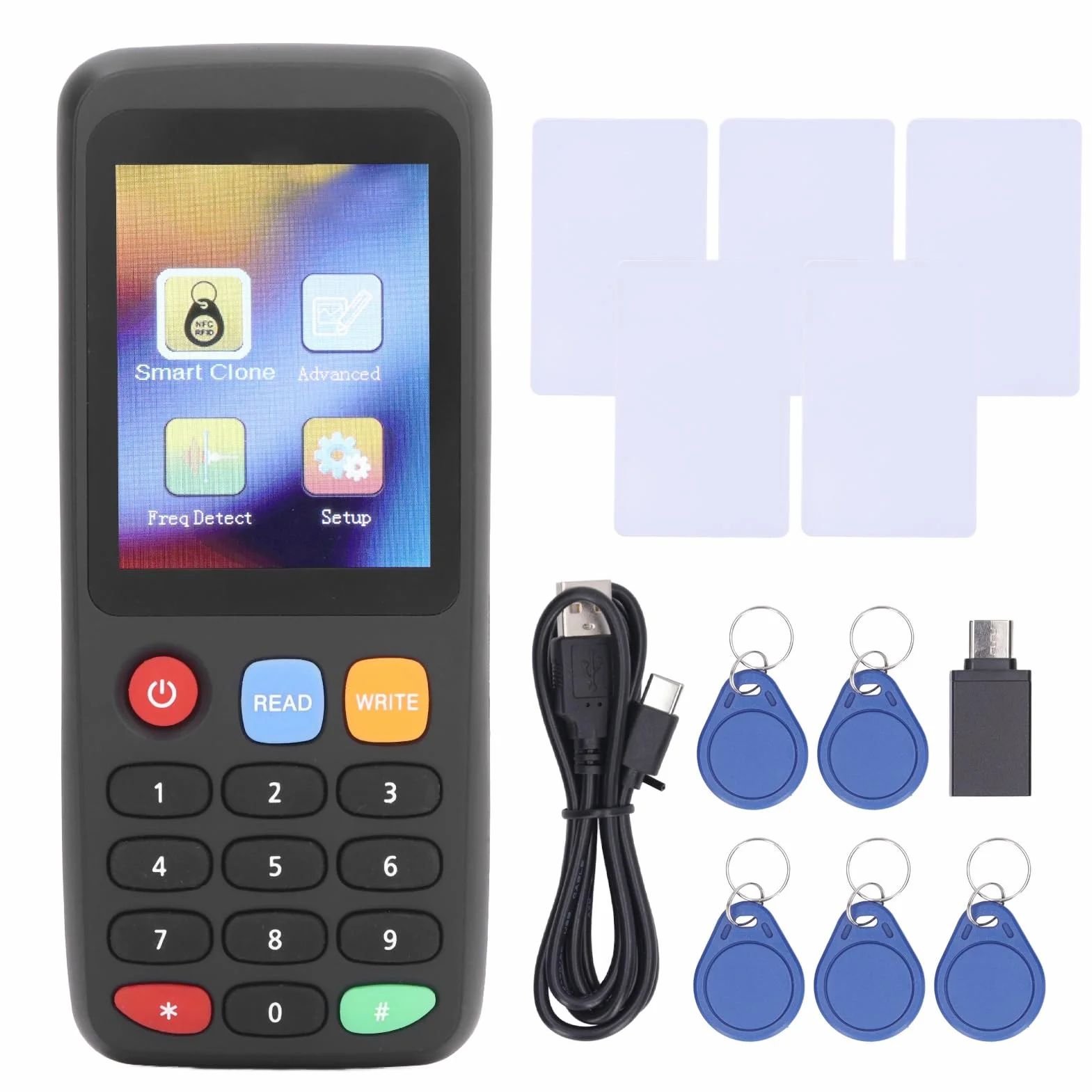 NFC Card Copier Reader Writer, 13.56MHz 125KHz Frecuencia Completa Smart Card Reader Writer Duplicador con Key Fob Cards USB Contactless NFC Reader Copier para ID IC Card (5 Hebillas UID 5