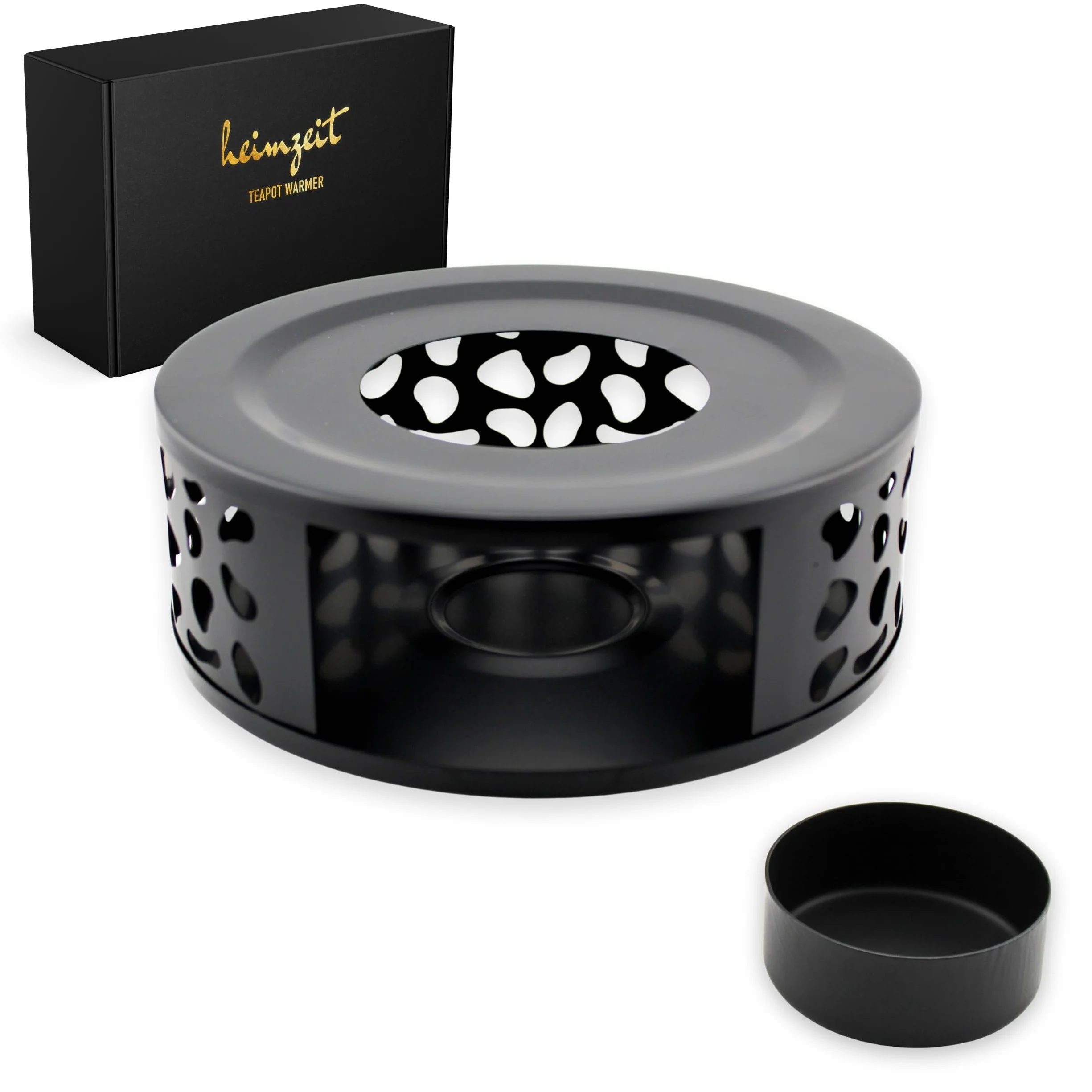 Calentador para Teteras y Cafeteras de Acero Inoxidable [Ø 15 cm, Negro], Calentador de Té con Portavelas, Diseño Elegante, Resistente a los Arañazos y Apto para Todos los Tamaños