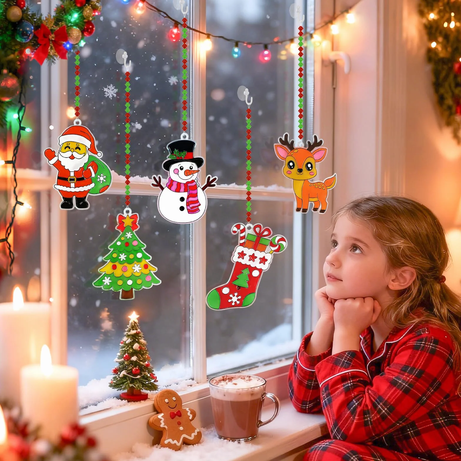 AHIKY Kits Manualidades Navidad para Niños, 24 Piezas Atrapasoles Adorno Navideño Acrílico para Pintar, DIY Ornamentos Navidad Niños, Decoración Colgante Creativa para Ventanas Regalo Artesanal