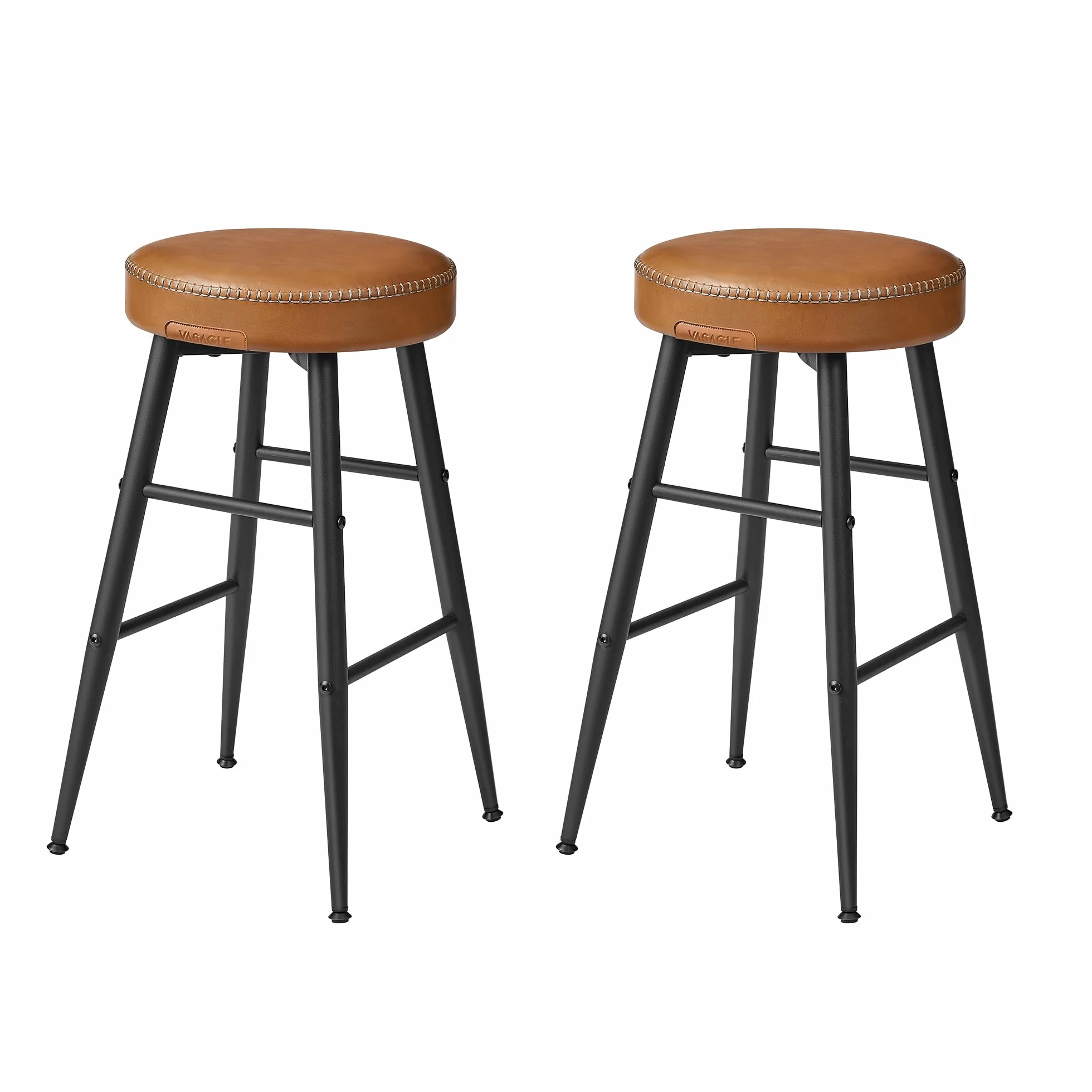 VASAGLE EKHO Colección Juego de 2 Taburetes de Bar, Cuero Sintético, 63 cm Alto, Marrón Caramelo
