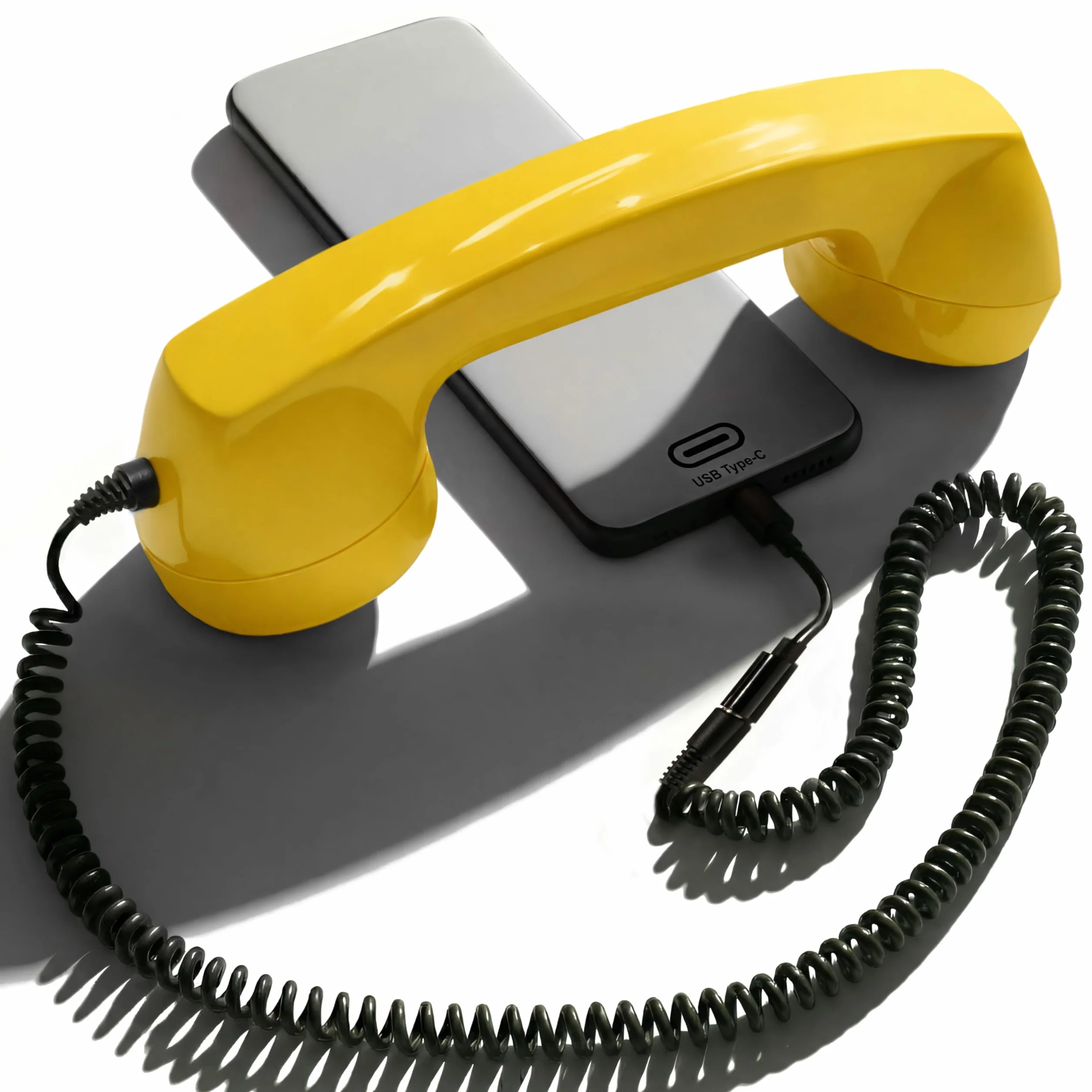 Opis 60s Micro: Auricular telefónico Retro y Vintage, Ideal para móvil. Adaptación a Auriculares Retro iPhone y Android con USB Amarillo