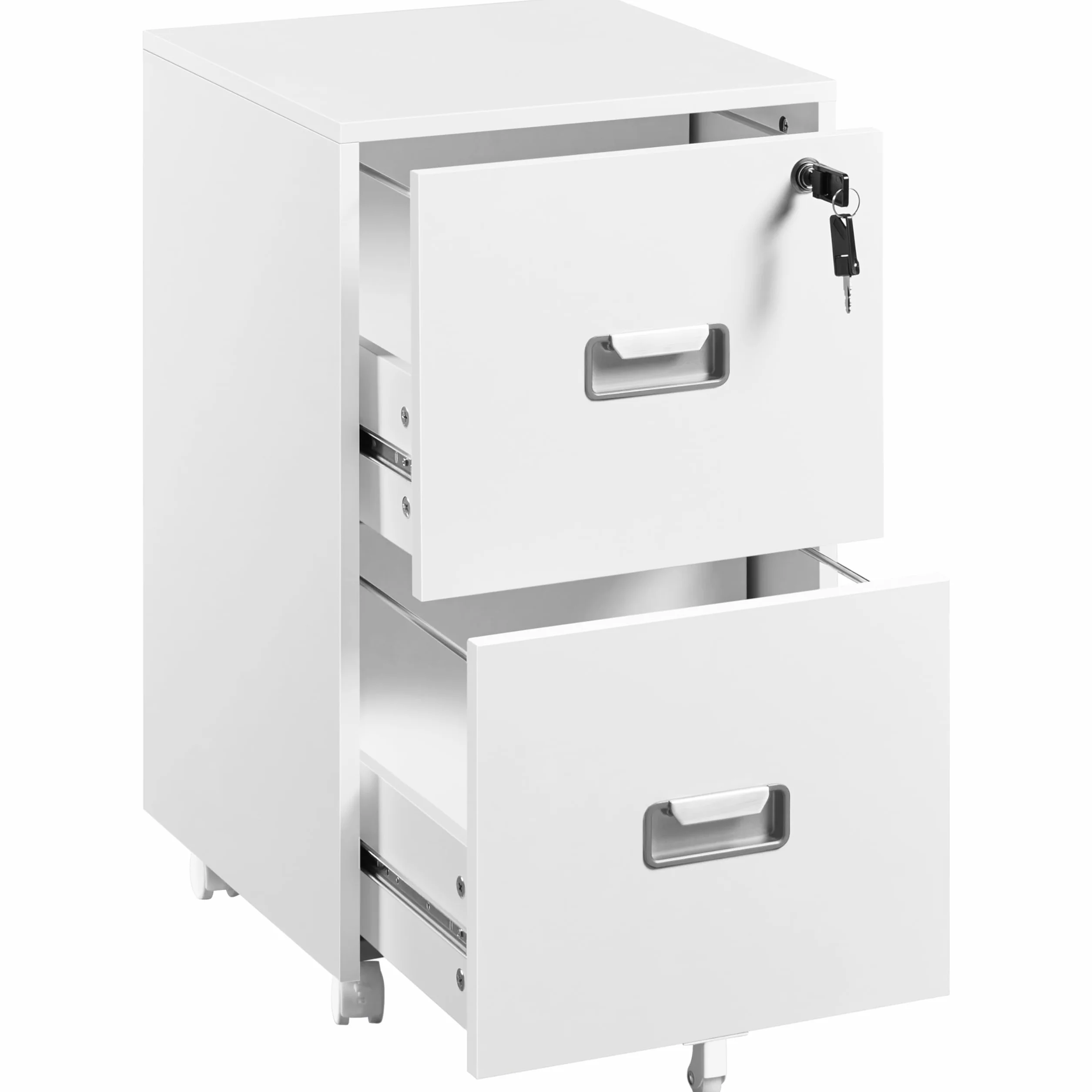 Yaheetech Cajonera Oficina Móvil 2 Cajones Cerradura Mueble Archivador Ruedas Frenos Barras Colgantes Ajustables Carpetas A4 Carta 40x40x66,5 cm Blanco