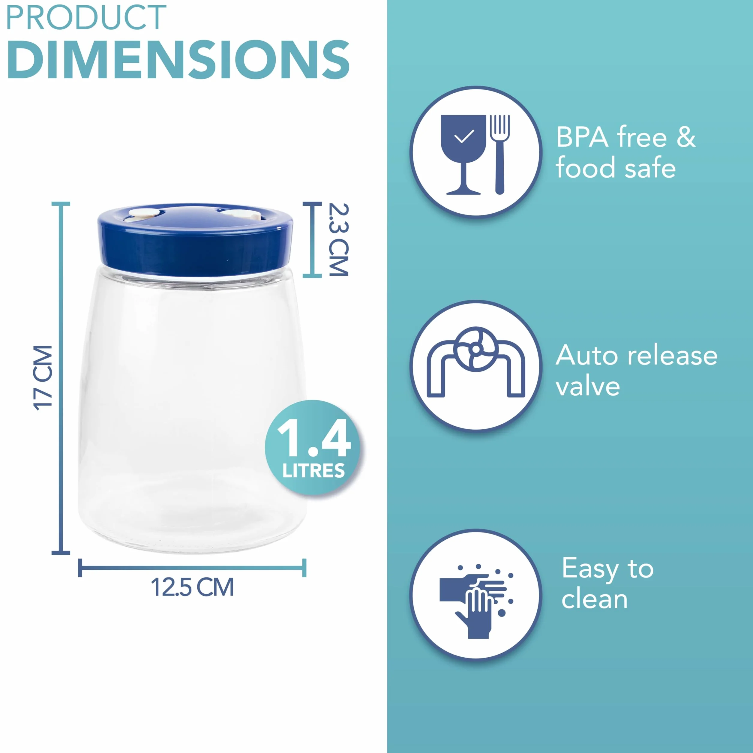 HEFTMAN Tarro de fermentación 1,4L 2 paquete ventilación de aire