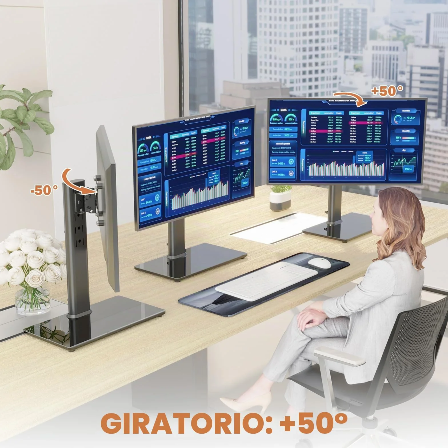 Hemudu Soporte TV Pie Universal 13 a 32 Pulgadas, Soporte TV Mesa Giratorio 100º, Soporte Monitor Altura Ajustable de 4 Niveles, Inclinable 25º, Rotación 360º, Max Peso 35 kg, Max Vesa 100x100 mm