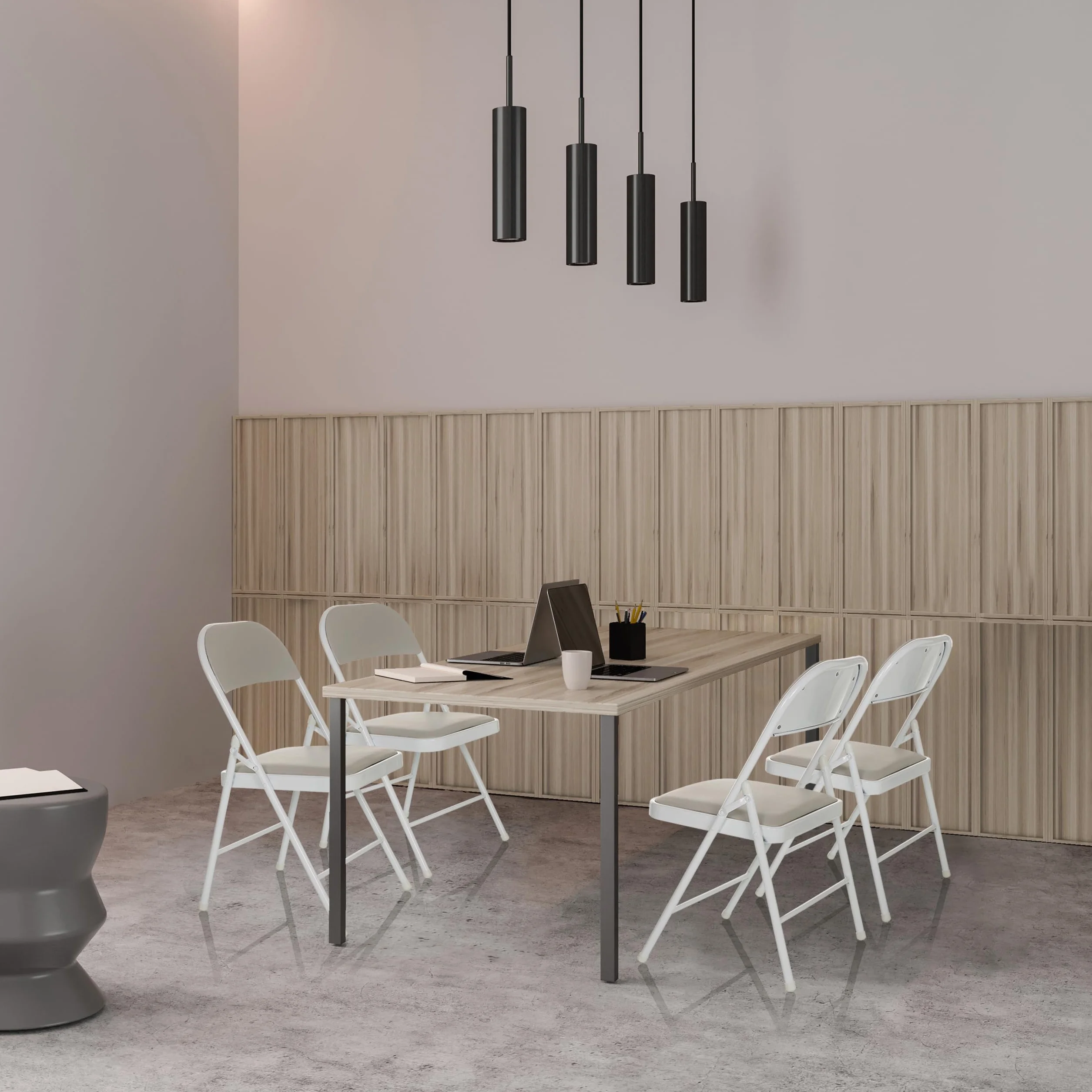 Silla Plegable Tapizada TUDELA W de Visitante Piel, 130 kg, Gris