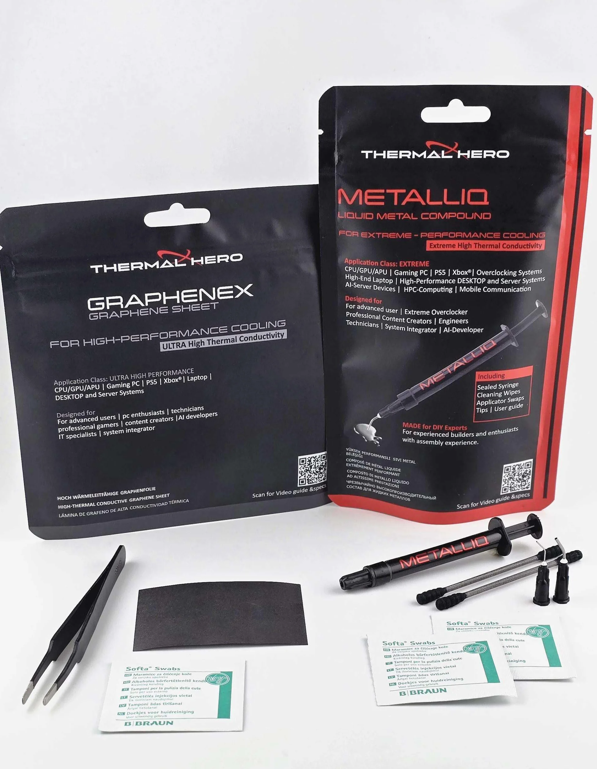 Graphenex Extreme Cooling Kit | Grafeno Heatspreader 51×68×0,025 mm + METALLIQ Liquid Metal 1g | Para CPU GPU PS5 High End Cooling