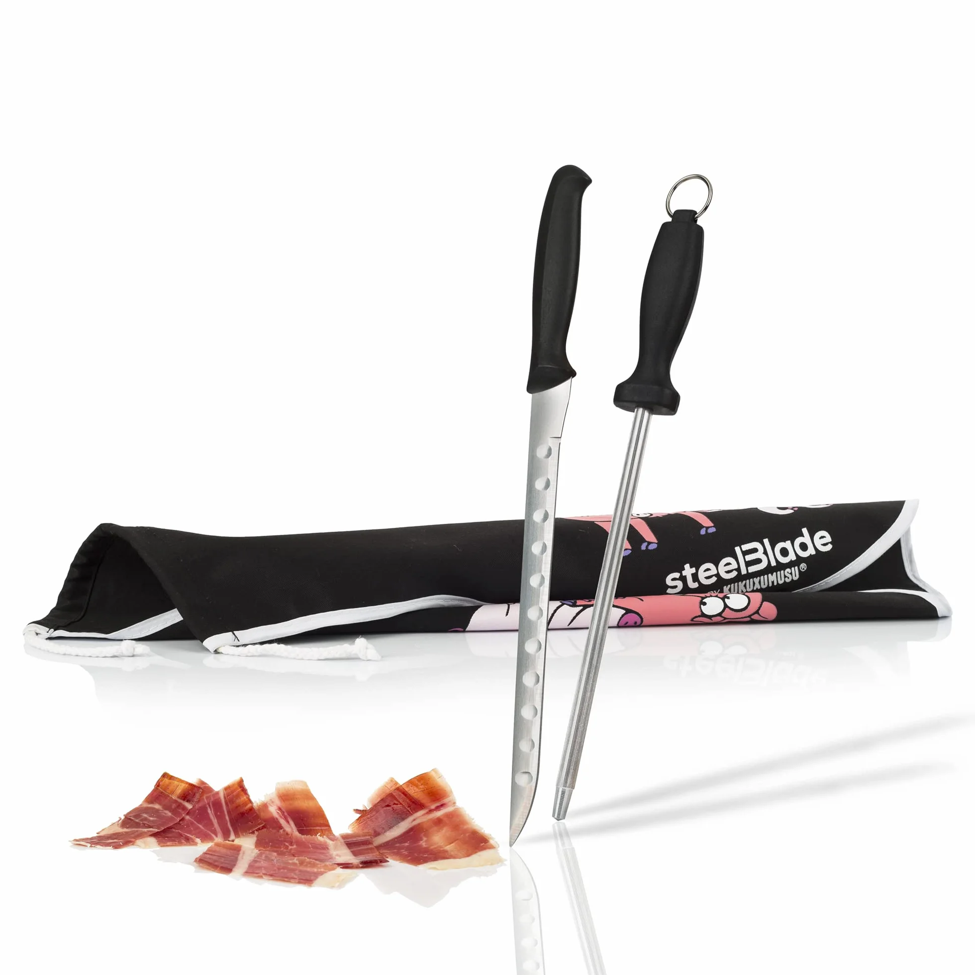 Kukuxumusu Jamonero Soporte Con Cubre Jamón y Cuchillo Chaira - Fabricado en España