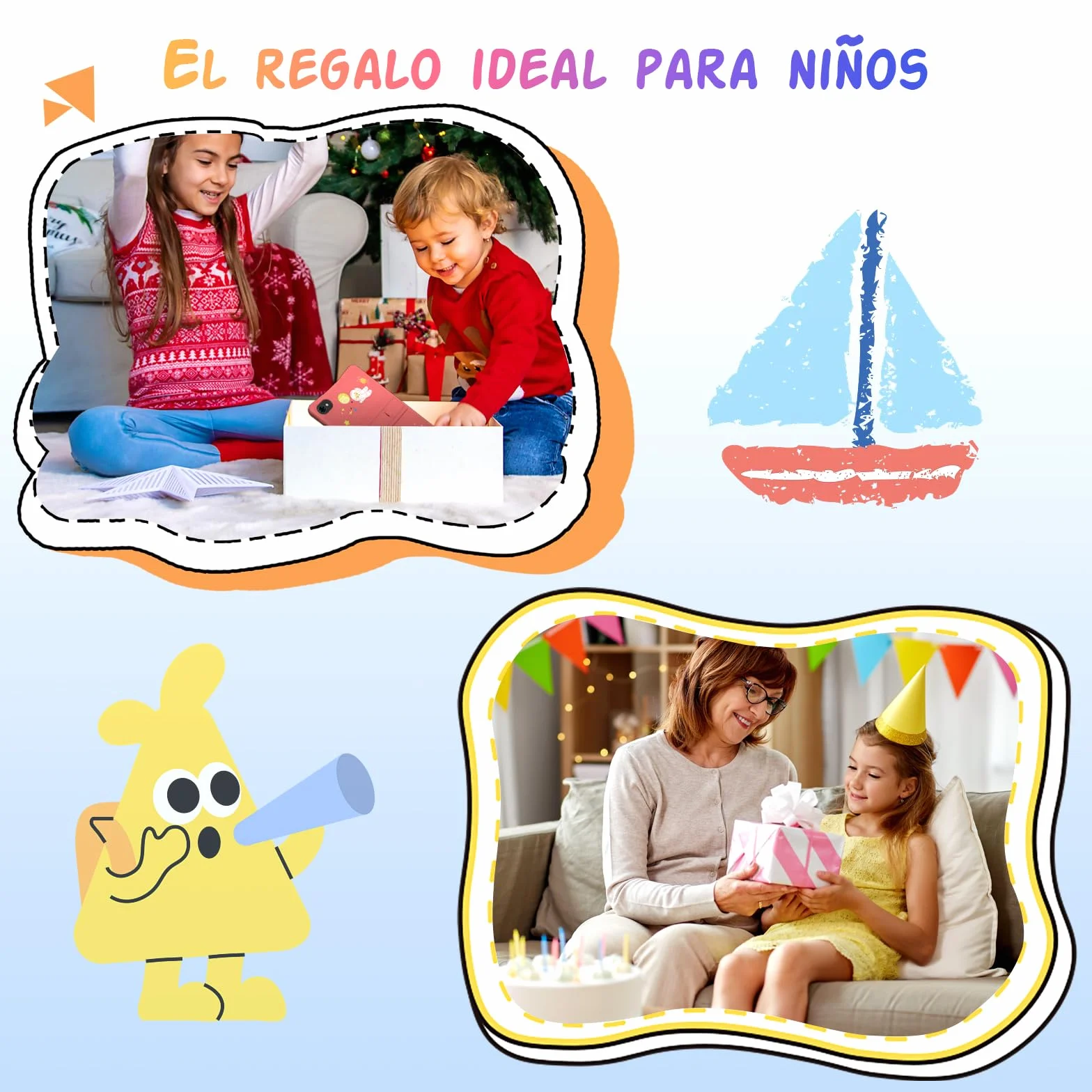 Tablet para Niños 10 Pulgadas, Android 16 Tablet para Niños de 3 a 12 Años, 16GB RAM 64GB ROM/2TB TF, Controles Parentales, GMS, WiFi6, Tablet Infantil con Funda Anticaídas y Lápiz, Garantía de 4 años
