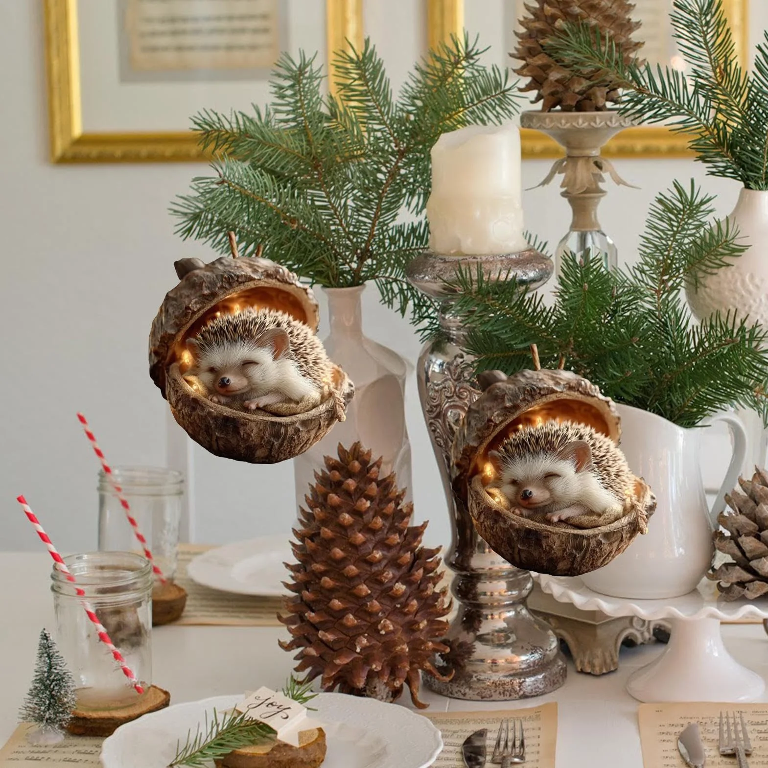 Bellotas Animales Colgando Ornamento Navideños Figuras 2D Acrílicas para Árbol de Navidad y Jardín