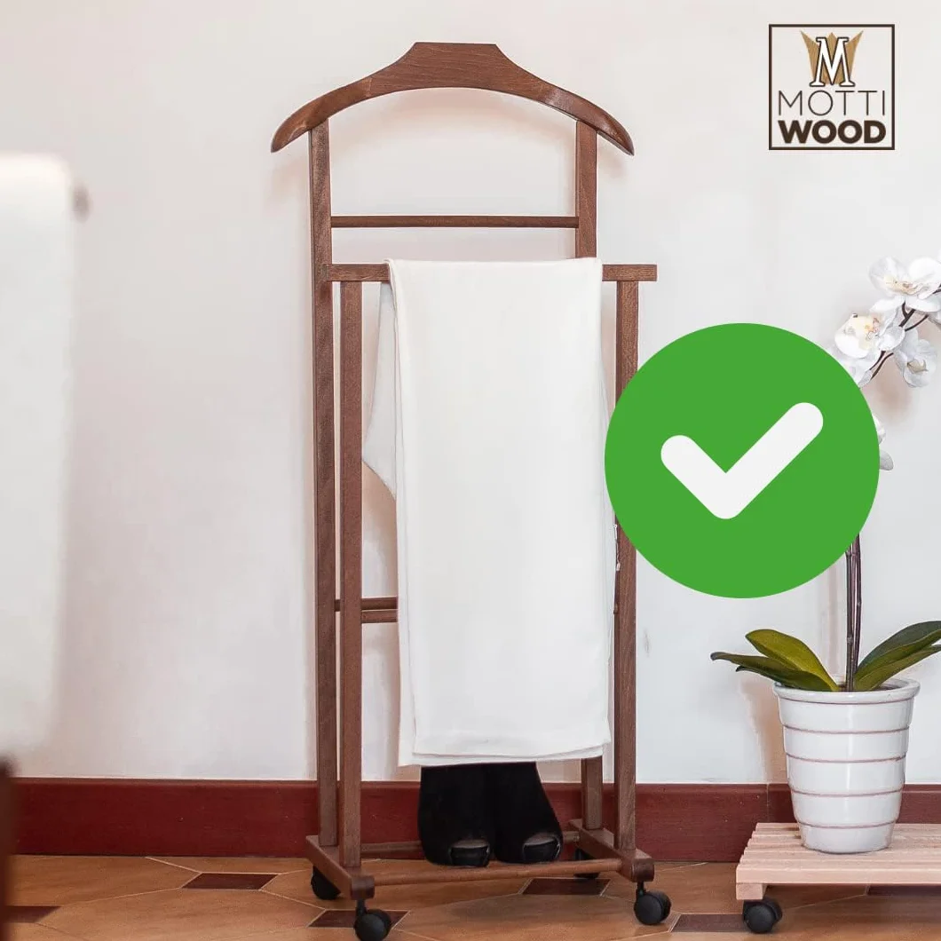 Perchero de dormitorio 2 usuarios negro madera de haya natural doble con 4 ruedas Italia