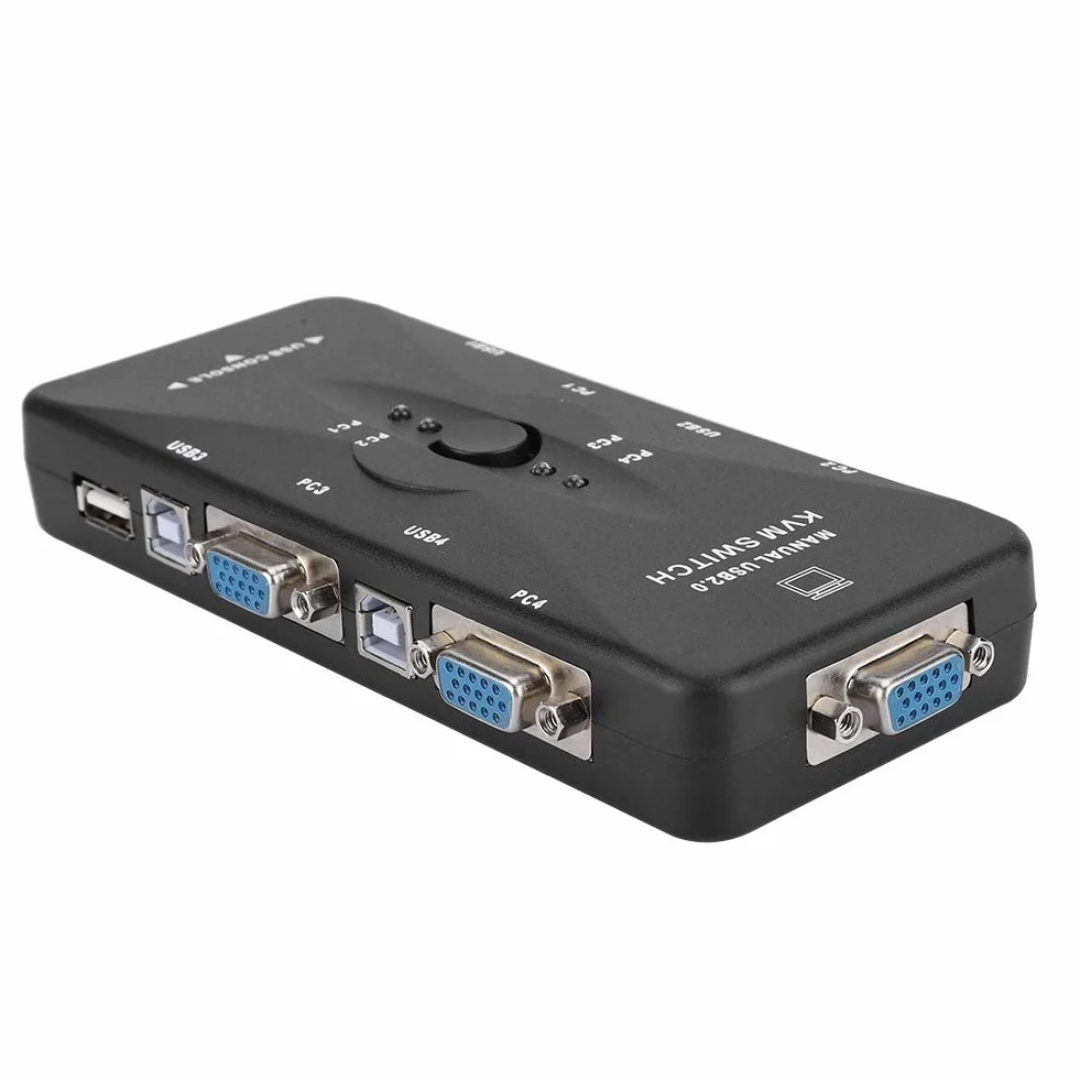 Switch KVM de 4 puertos USB VGA SVGA Adaptador de Caja de Interruptores KVM para PC Monitor Teclado Control del Ratón, Resolución Hasta 1920x1440 USB 2.0 (4 puertos)